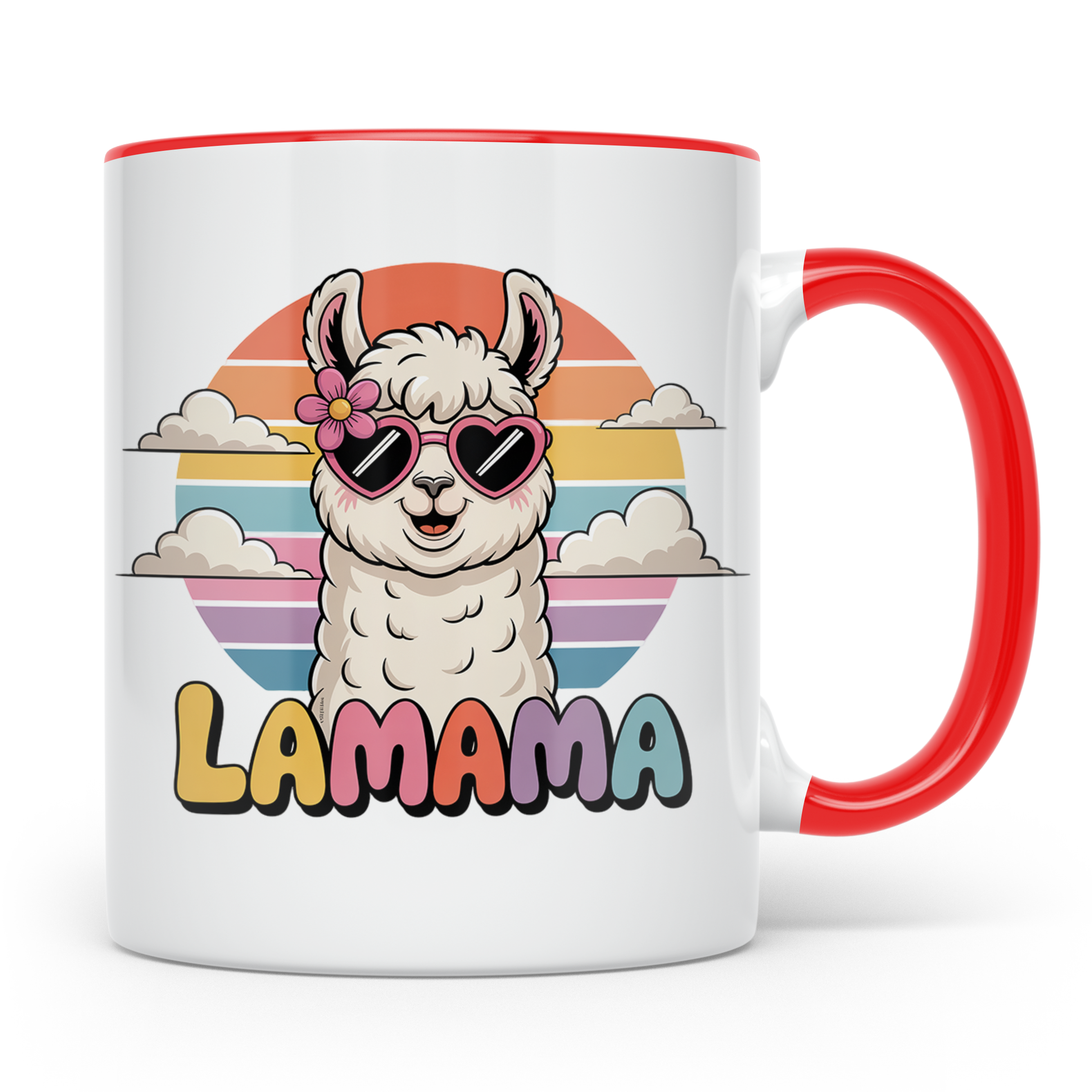 Lama Mama Tasse - Alpaka Muttertagsgeschenk mit Sonnenbrille – Rot [farbe:rot]