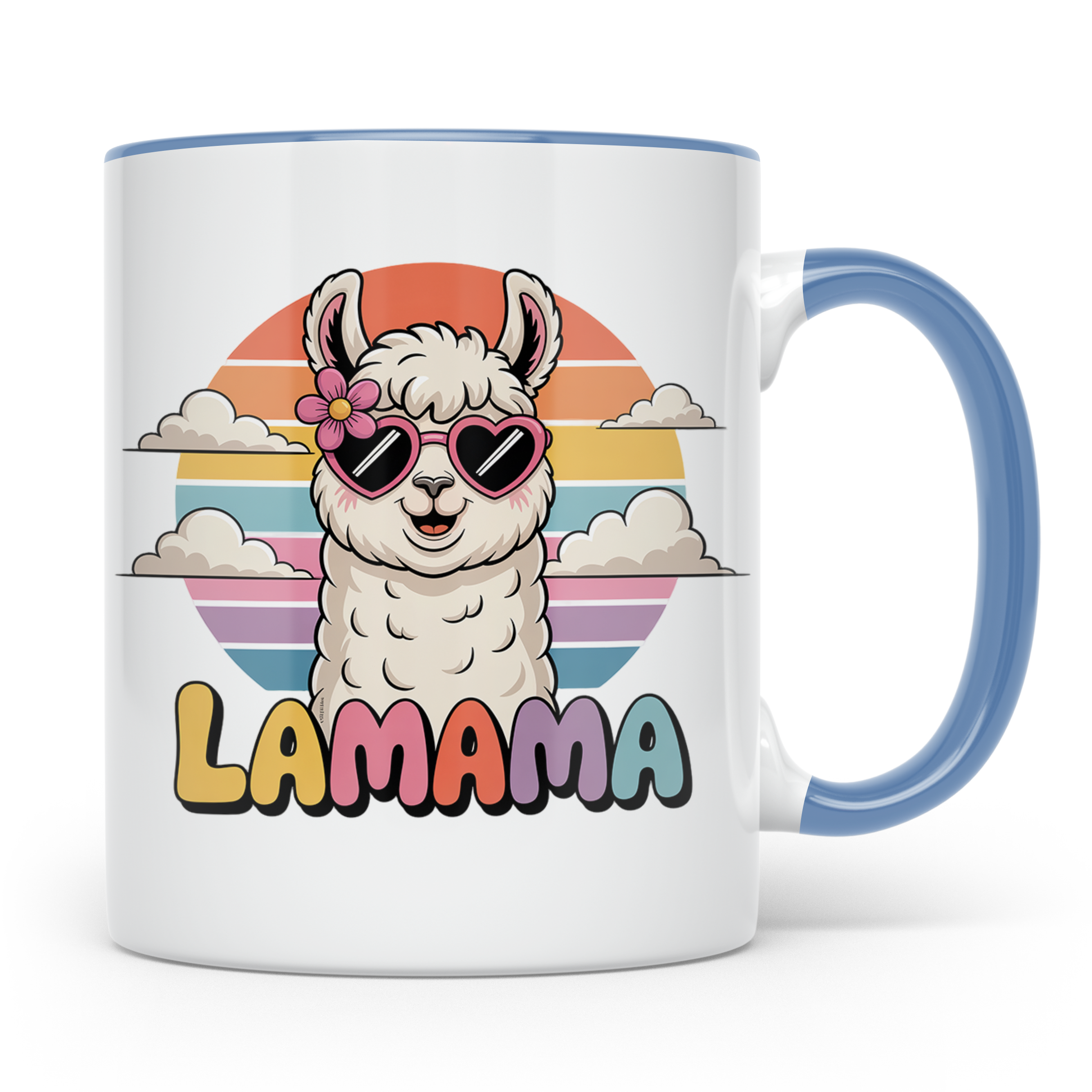 Lama Mama Tasse - Alpaka Muttertagsgeschenk mit Sonnenbrille – Blau [farbe:blau]