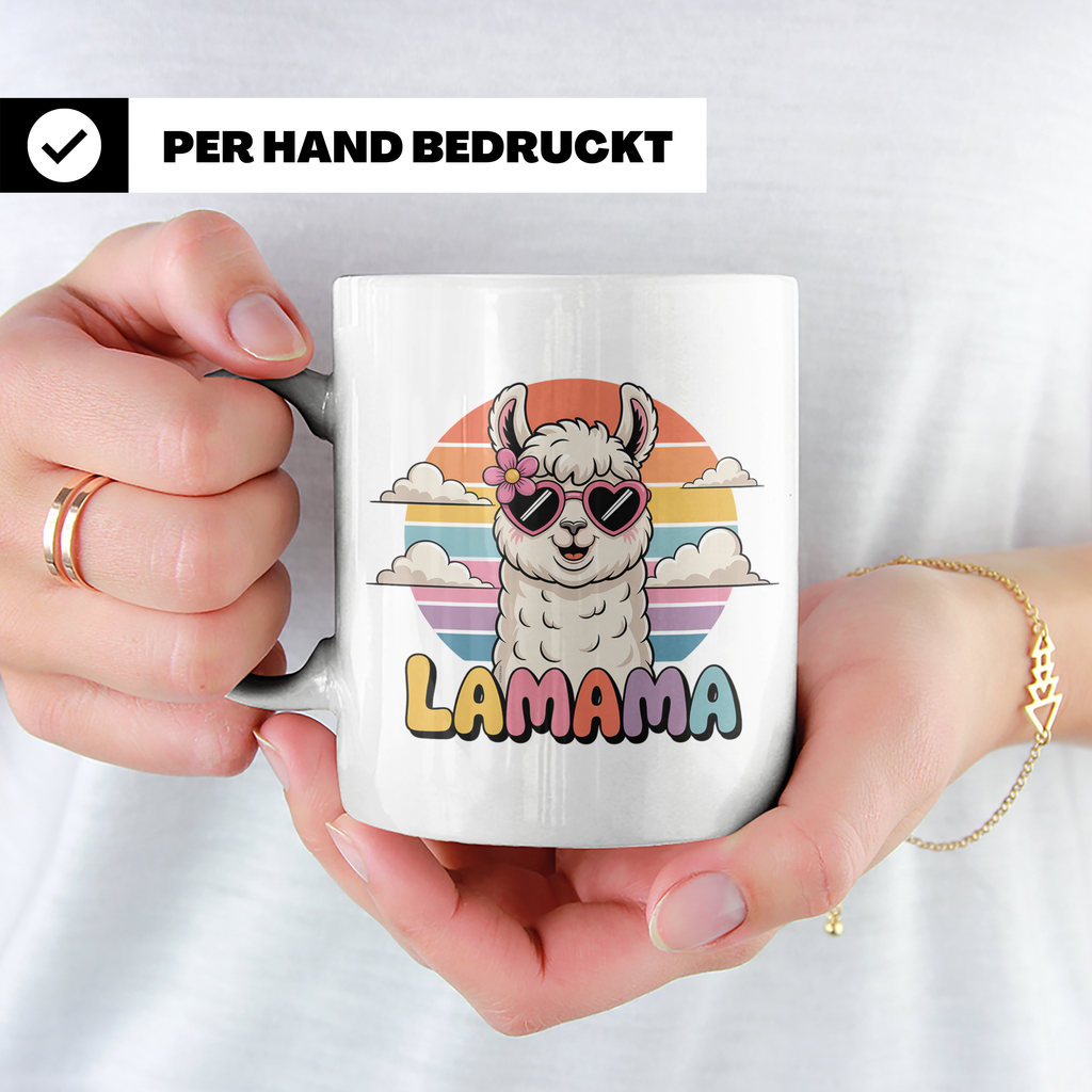 Lama Mama Tasse - Alpaka Muttertagsgeschenk mit Sonnenbrille – Weiß [farbe:weiß]