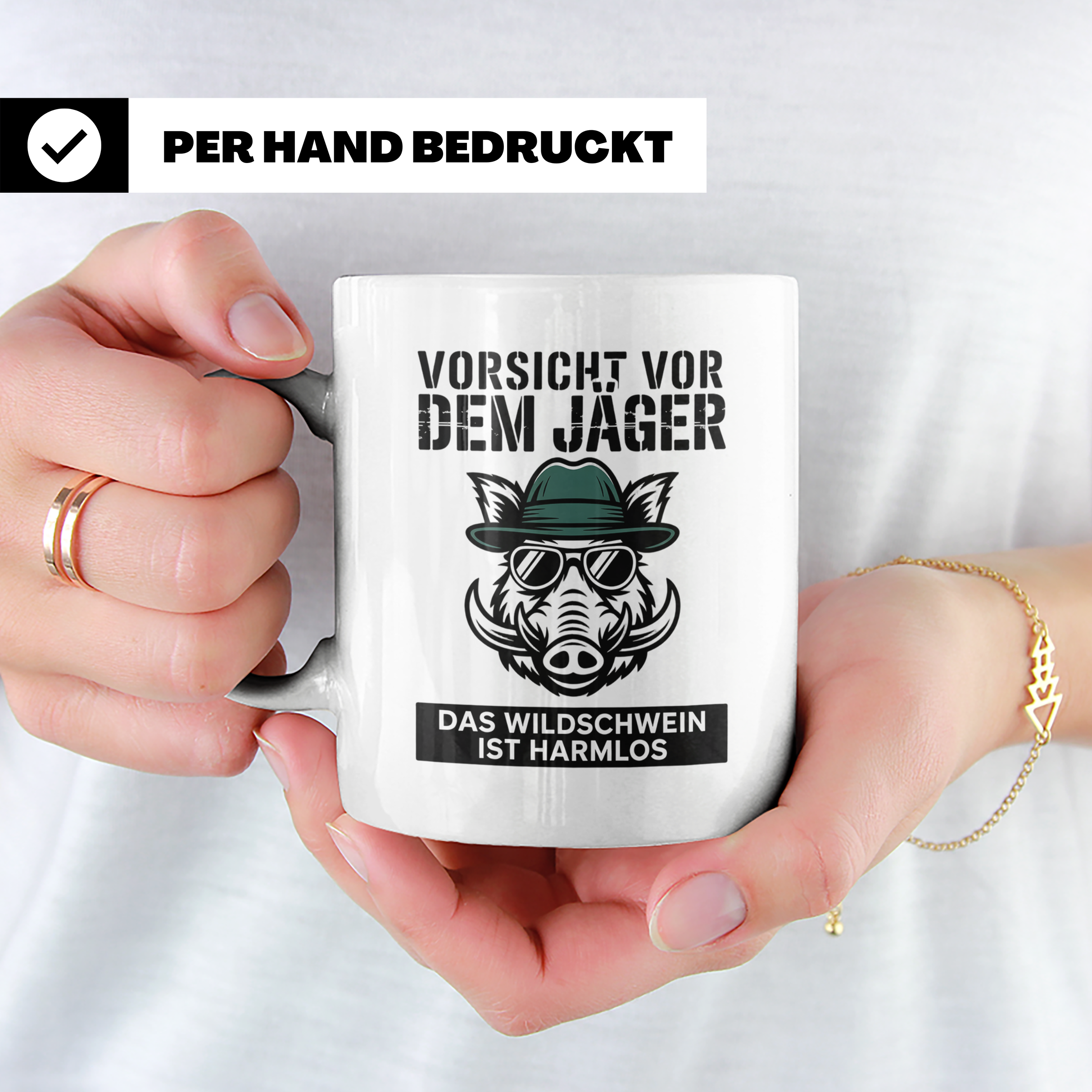 Jäger Kaffeetasse - Vorsicht vor dem Jäger Wildschwein - Jag – Weiß [farbe:weiß]
