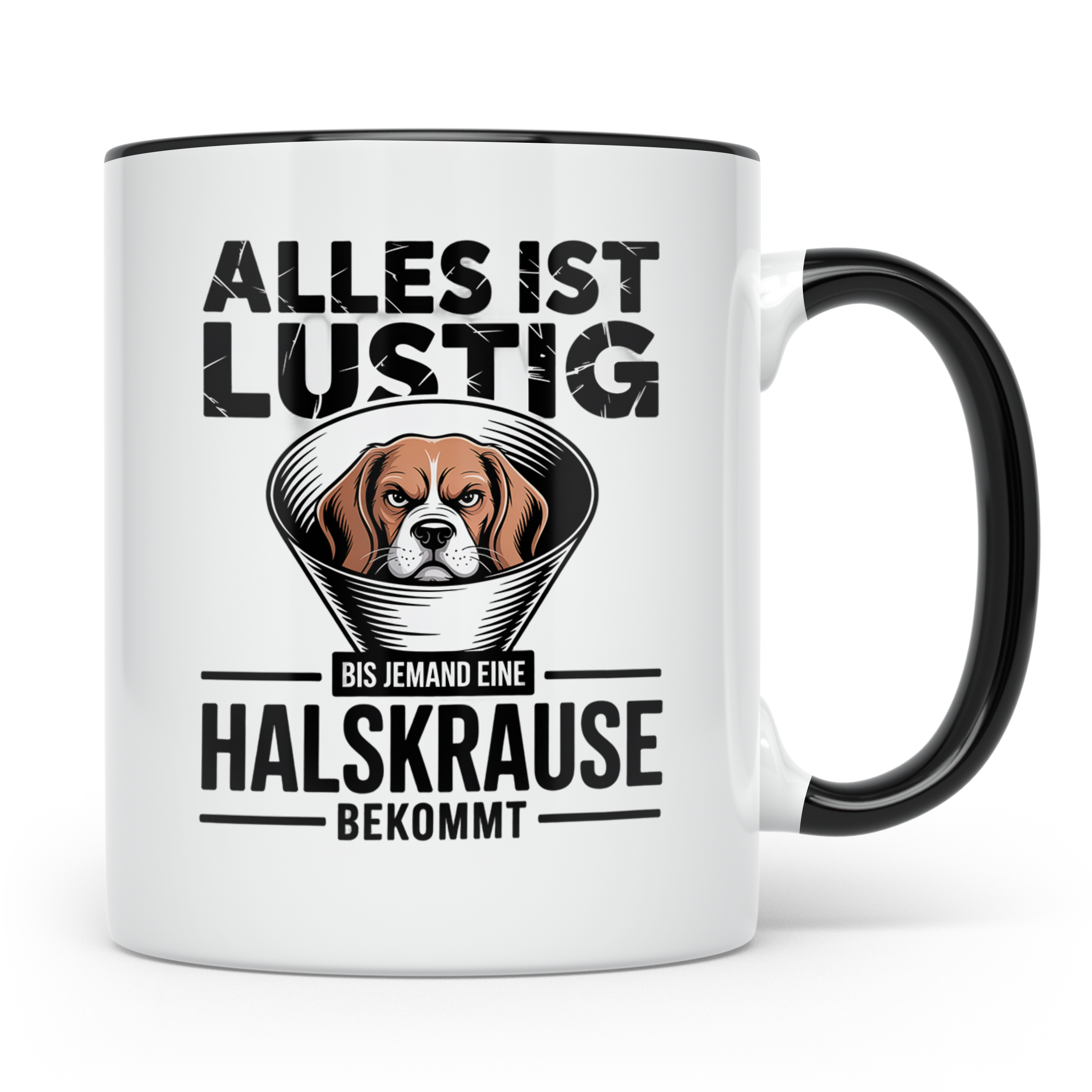 Alles ist lustig Beagle Tasse - Halskrause Hunde Humor Gesch – Schwarz [farbe:schwarz]