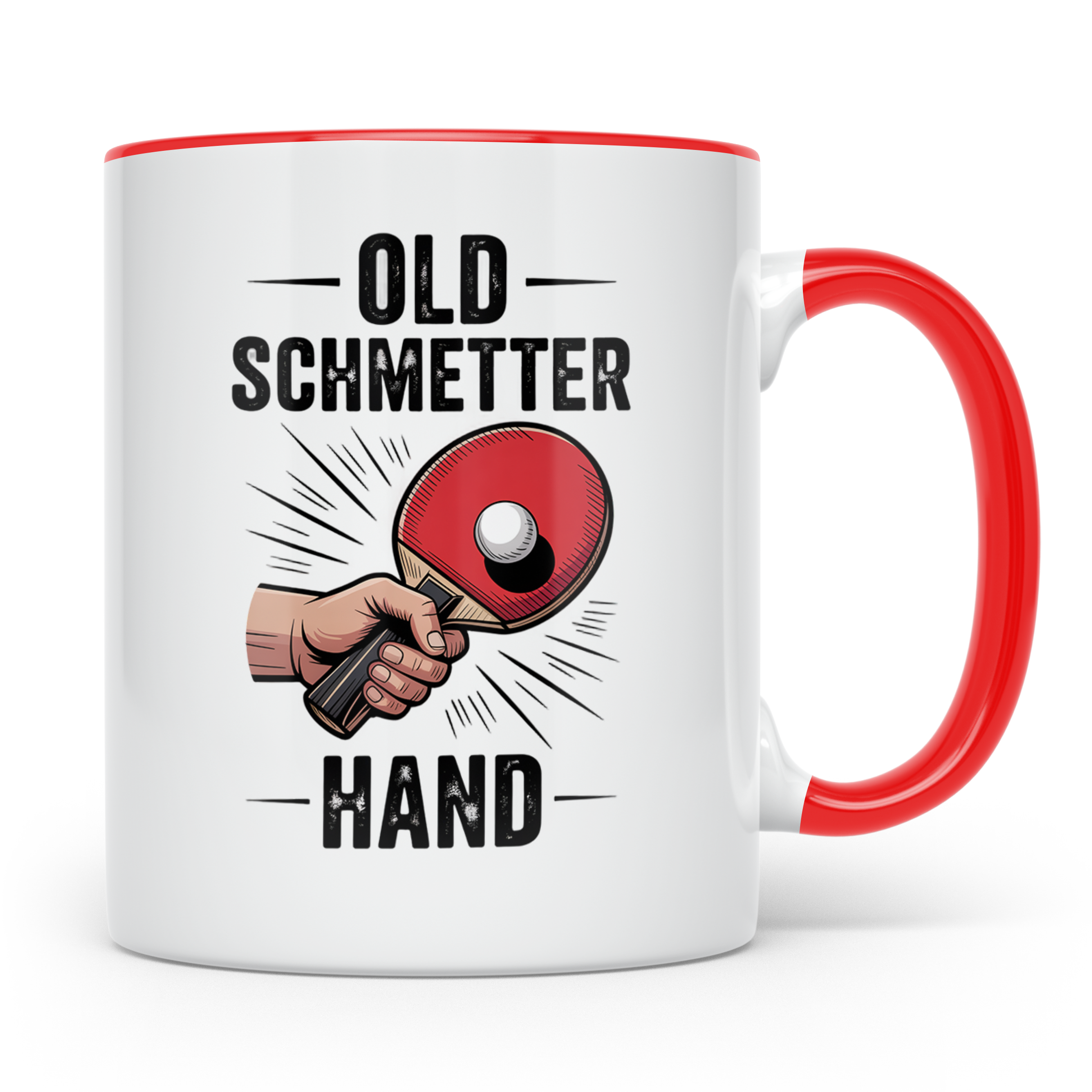 Tischtennis Tasse Old Schmetterhand - Ping Pong Kaffeebecher – Rot [farbe:rot]