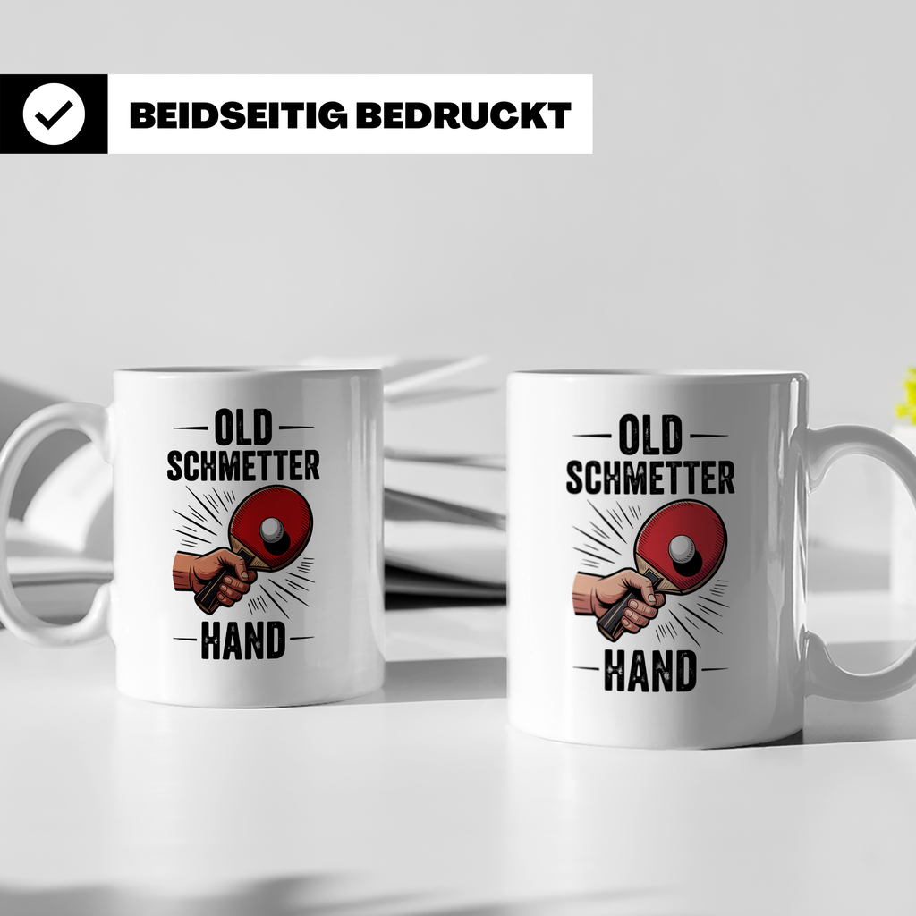 Tischtennis Tasse Old Schmetterhand - Ping Pong Kaffeebecher – Weiß [farbe:weiß]