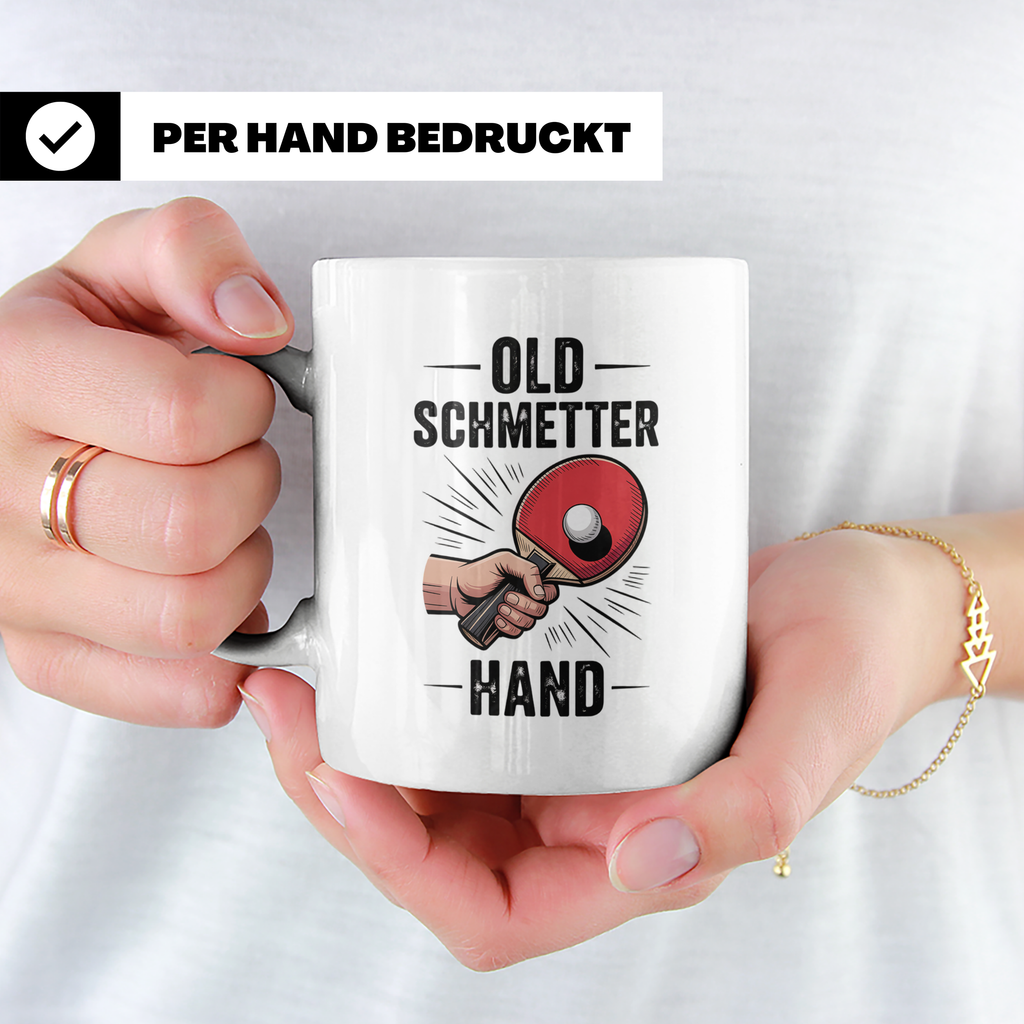Tischtennis Tasse Old Schmetterhand - Ping Pong Kaffeebecher – Weiß [farbe:weiß]