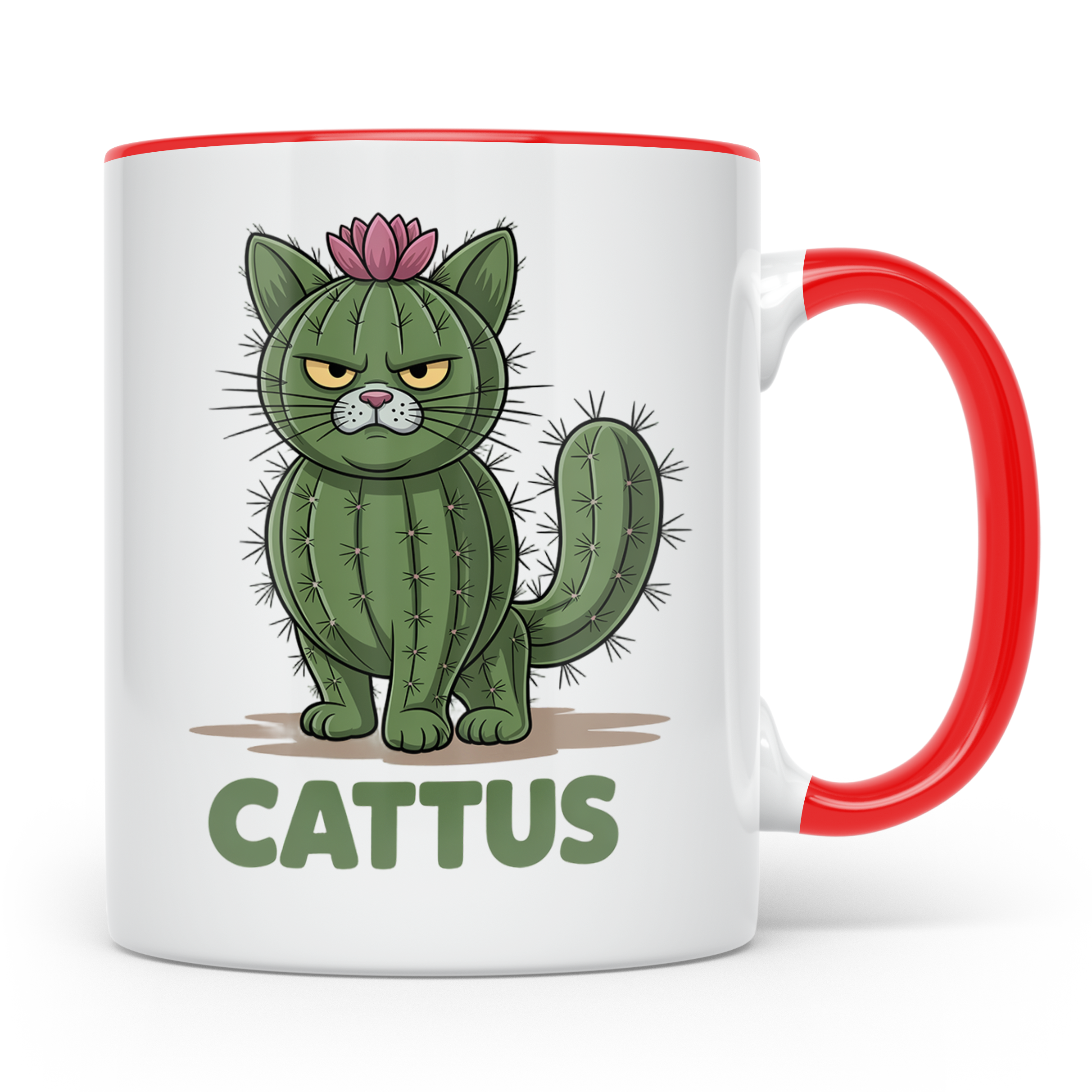 Cattus Tasse - Kaktus Katze Geschenk für Pflanzenliebhaber & – Rot [farbe:rot]