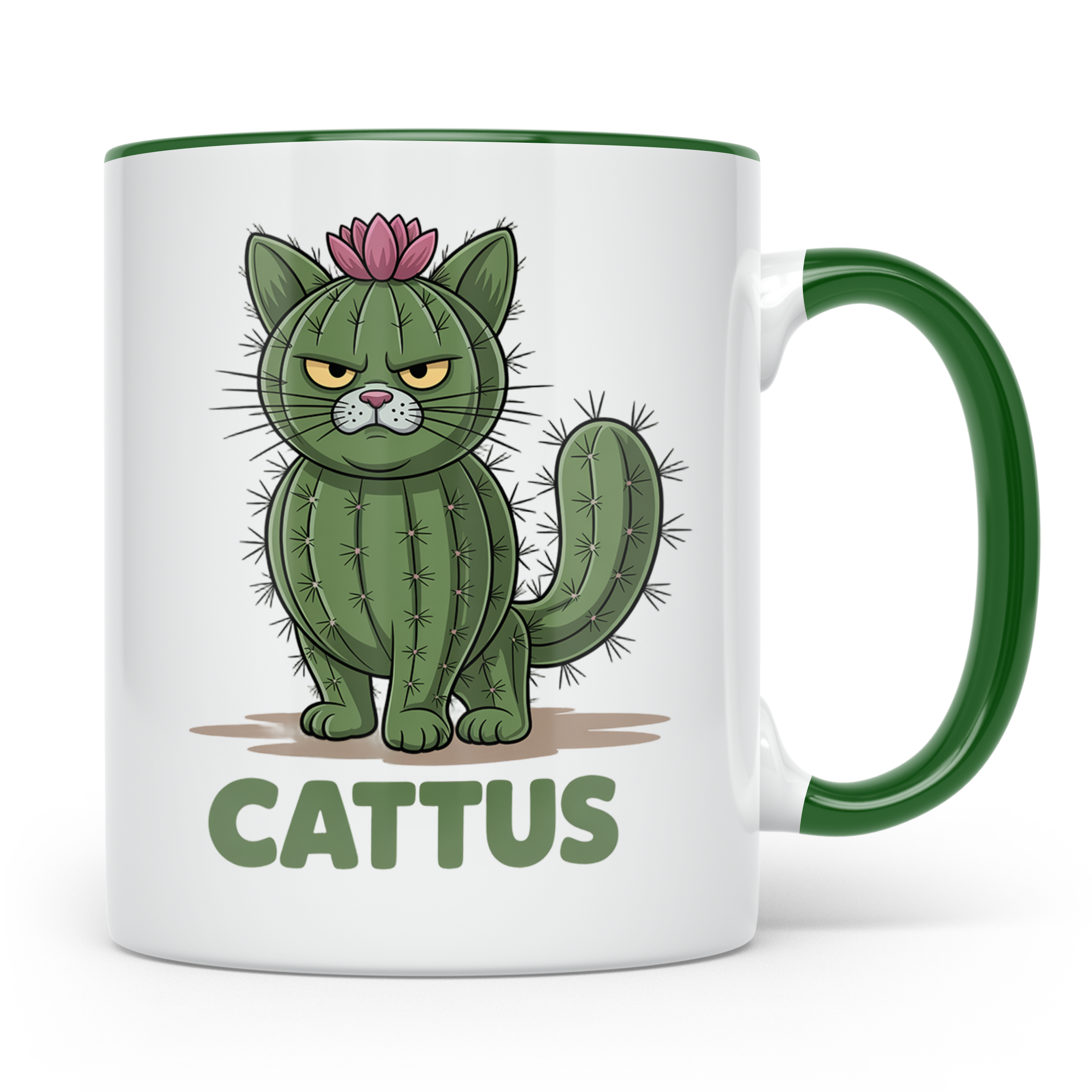 Cattus Tasse - Kaktus Katze Geschenk für Pflanzenliebhaber & – Grün [farbe:grün]