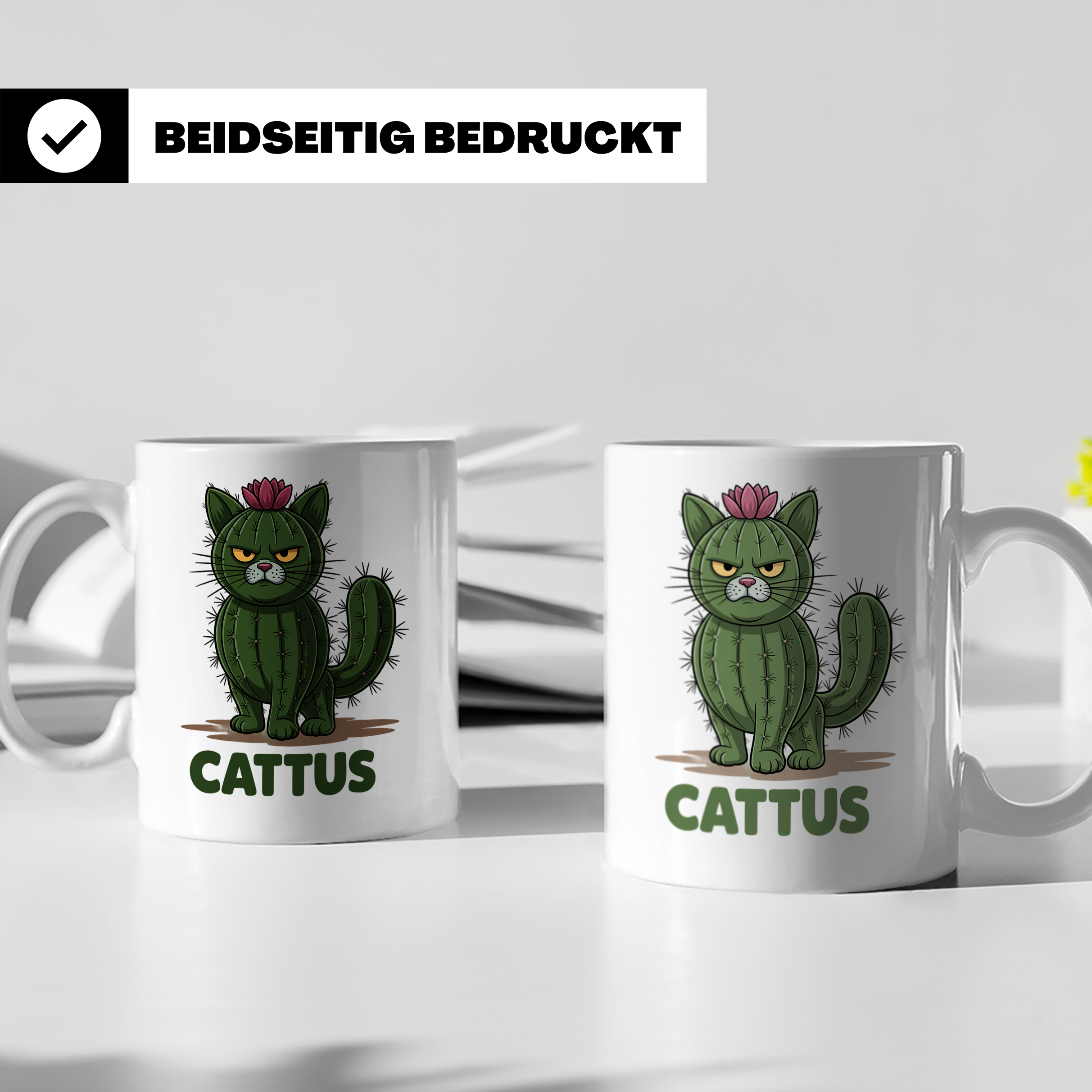 Cattus Tasse - Kaktus Katze Geschenk für Pflanzenliebhaber & – Weiß [farbe:weiß]