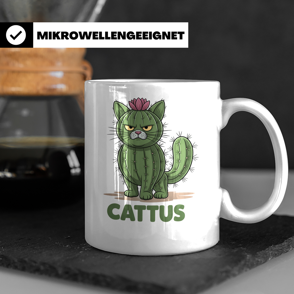 Cattus Tasse - Kaktus Katze Geschenk für Pflanzenliebhaber & – Weiß [farbe:weiß]