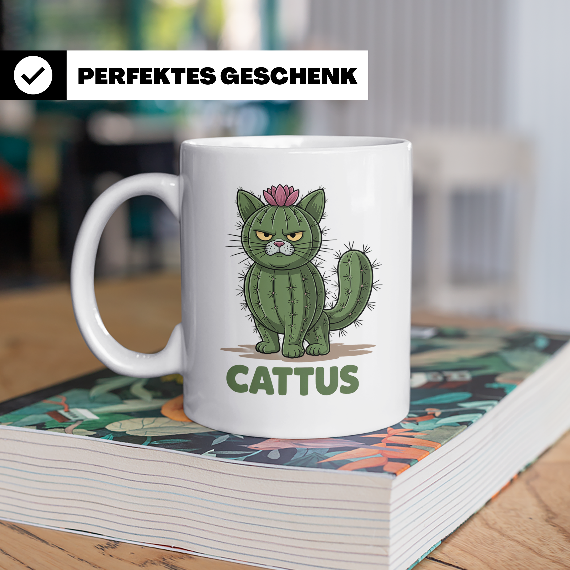 Cattus Tasse - Kaktus Katze Geschenk für Pflanzenliebhaber & – Weiß [farbe:weiß]