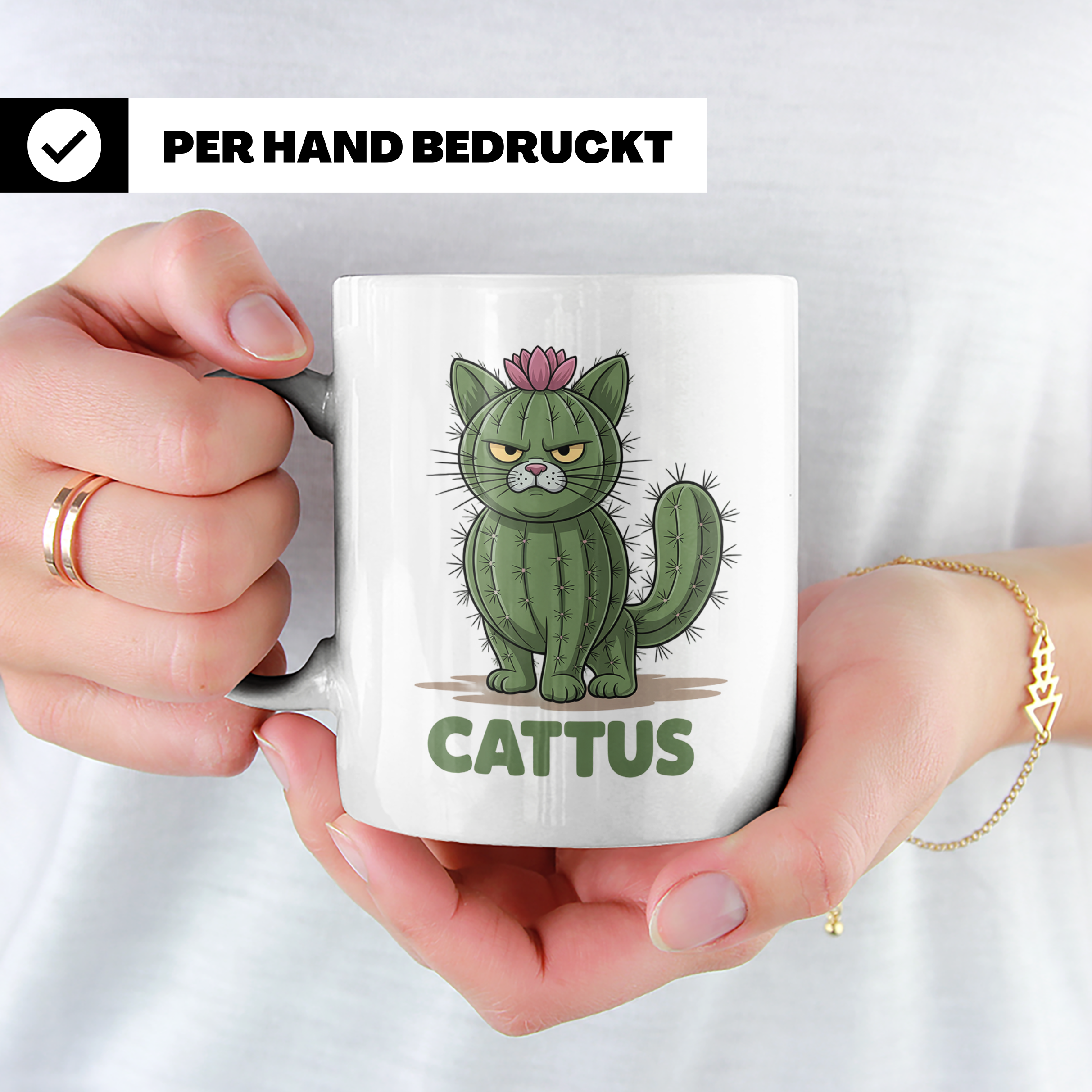 Cattus Tasse - Kaktus Katze Geschenk für Pflanzenliebhaber & – Weiß [farbe:weiß]