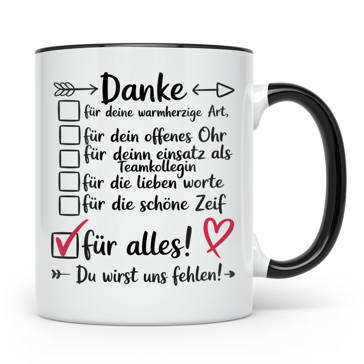 Abschiedsgeschenk Tasse - Danke für Teamkollegin, Arbeitskol – Schwarz [farbe:schwarz]