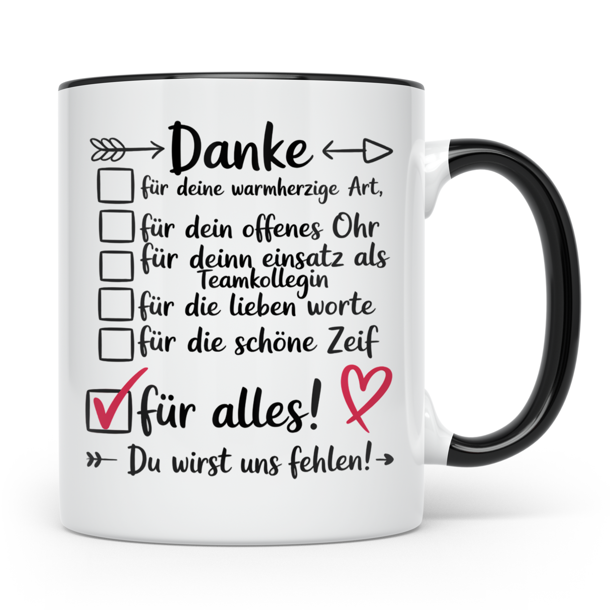 Abschiedsgeschenk Tasse - Danke für Teamkollegin, Arbeitskol – Schwarz [farbe:schwarz]
