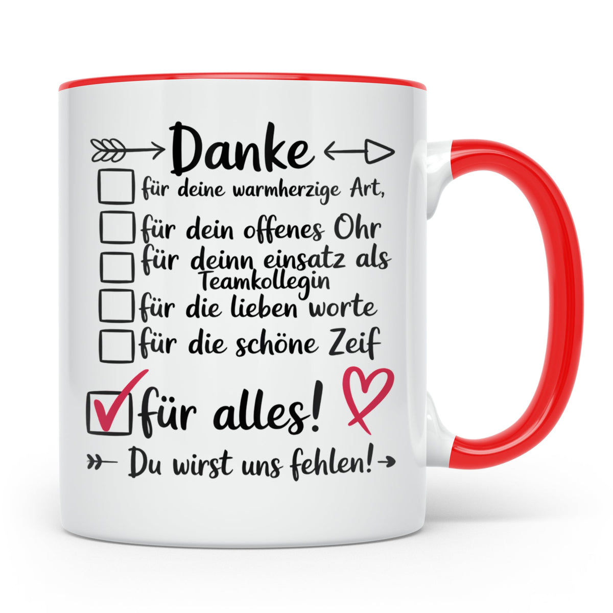 Abschiedsgeschenk Tasse - Danke für Teamkollegin, Arbeitskol – Rot [farbe:rot]