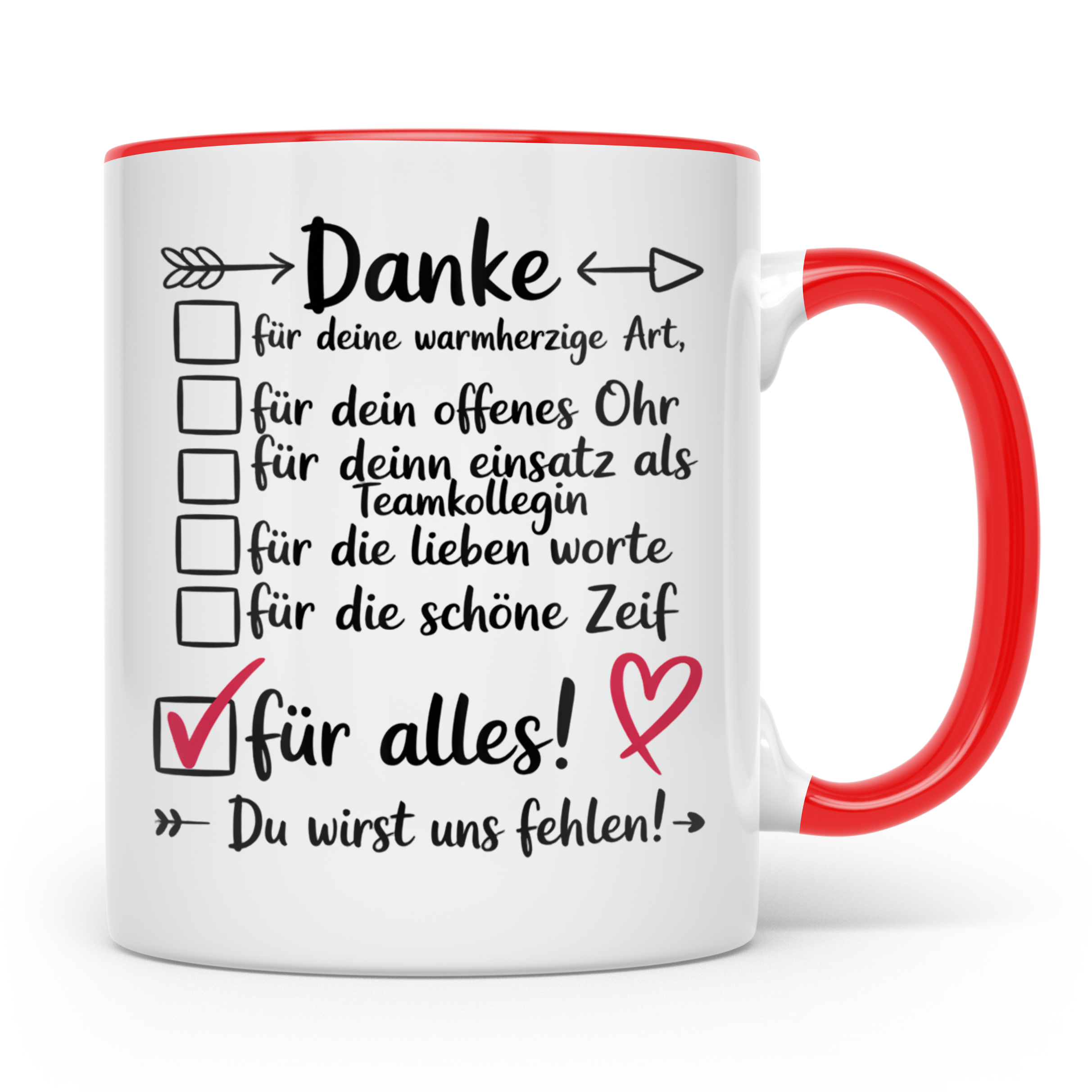 Abschiedsgeschenk Tasse - Danke für Teamkollegin, Arbeitskol – Rot [farbe:rot]