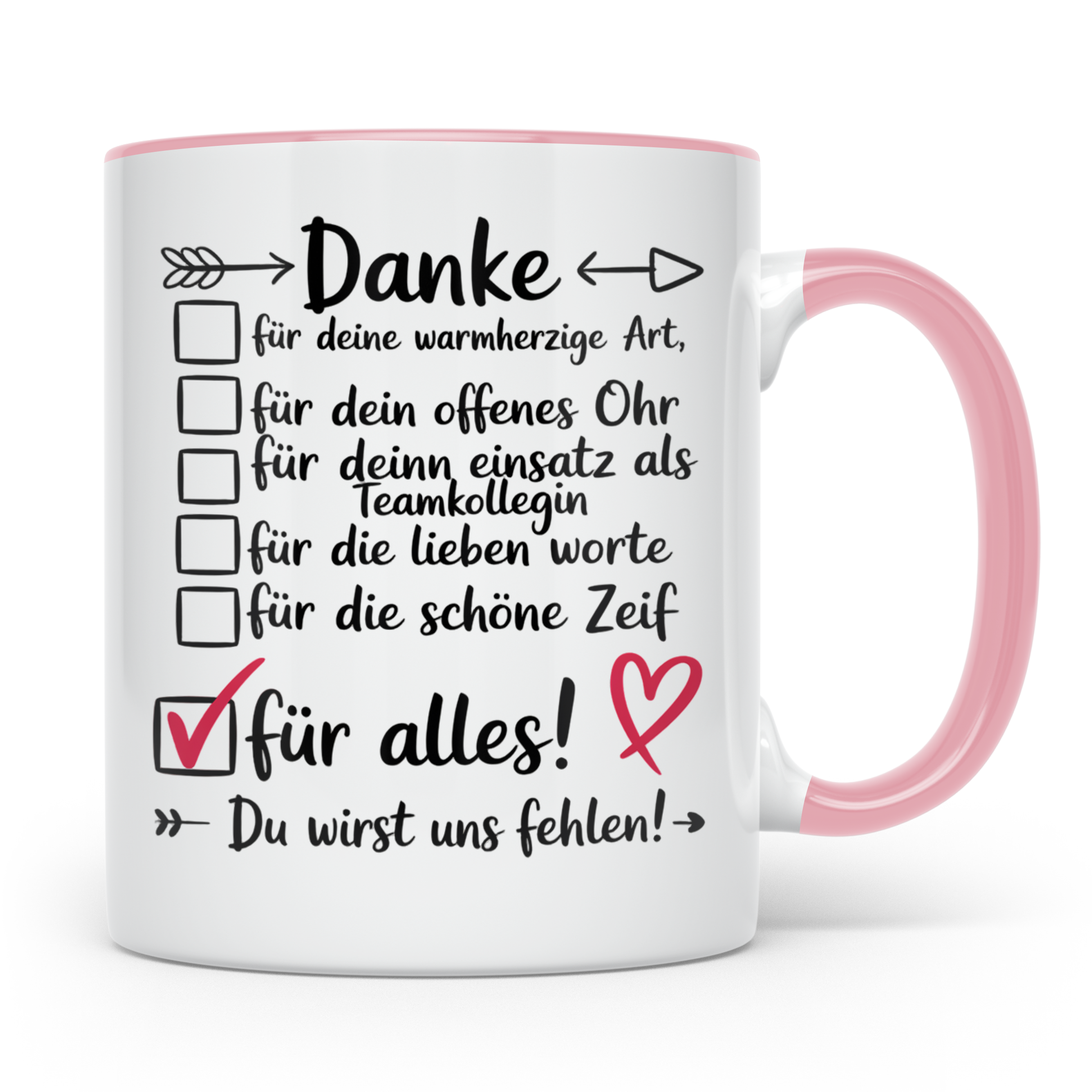 Abschiedsgeschenk Tasse - Danke für Teamkollegin, Arbeitskol – Rosa [farbe:rosa]