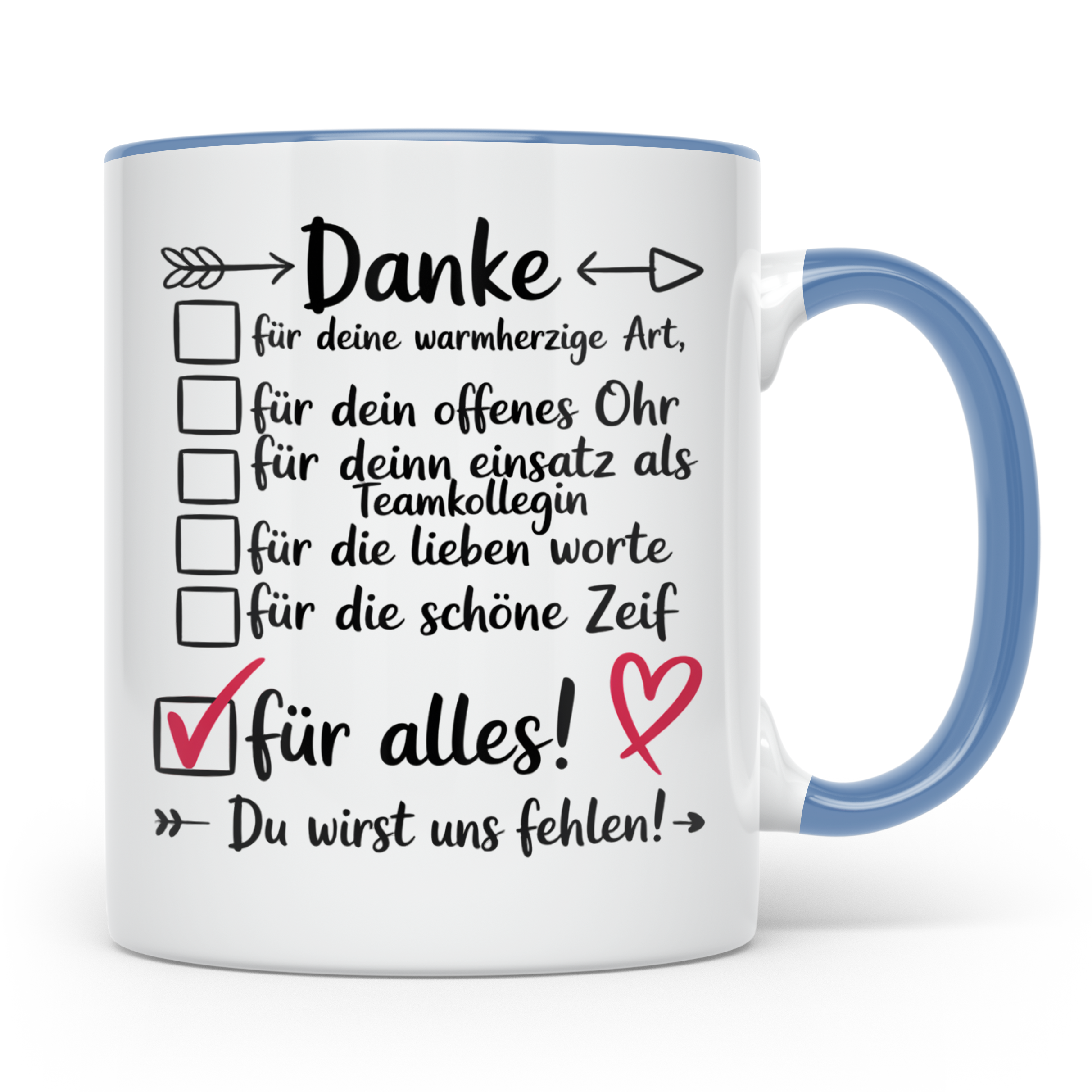 Abschiedsgeschenk Tasse - Danke für Teamkollegin, Arbeitskol – Blau [farbe:blau]