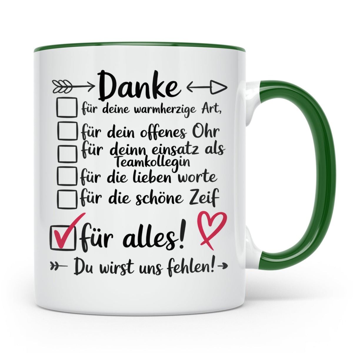 Abschiedsgeschenk Tasse - Danke für Teamkollegin, Arbeitskol – Grün [farbe:grün]