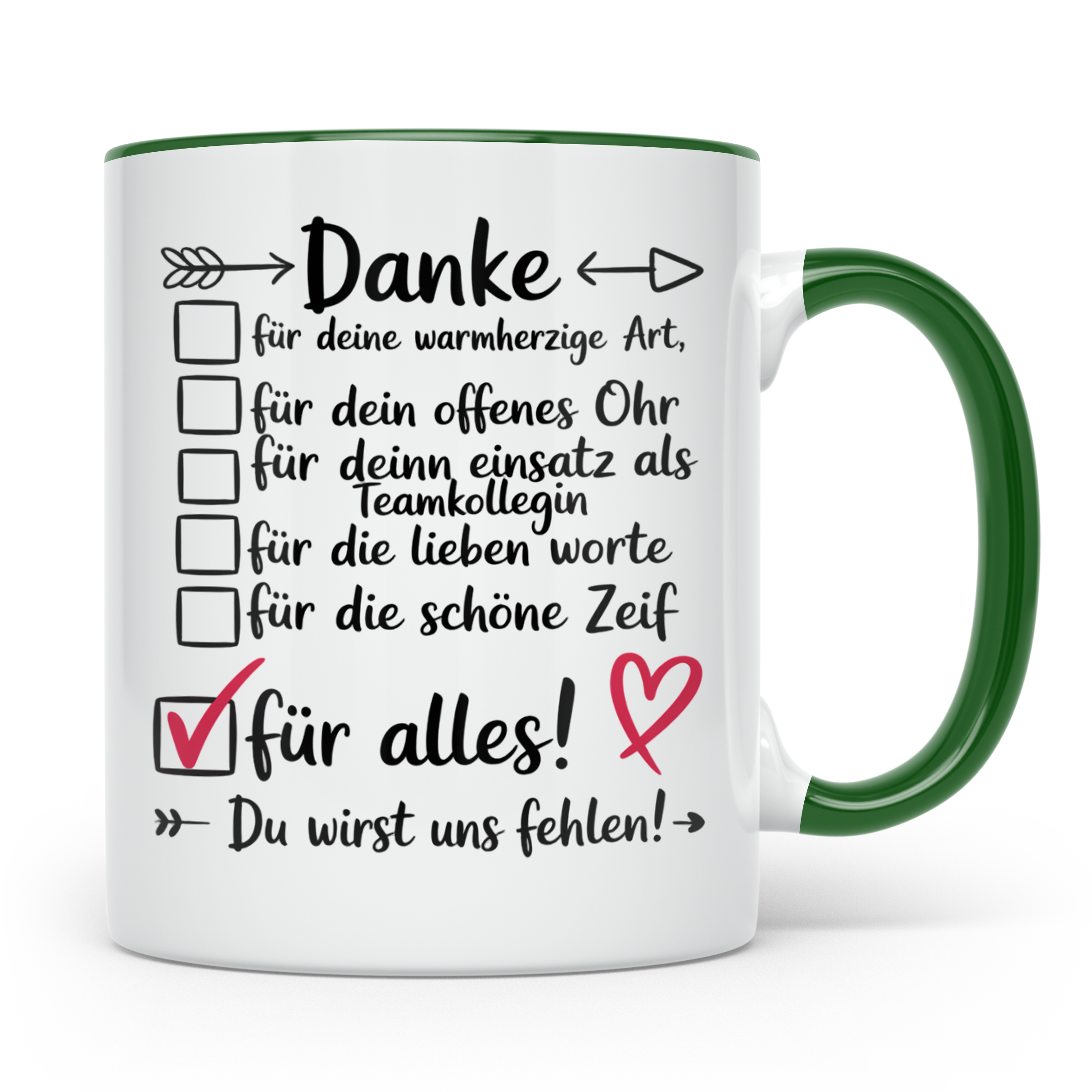 Abschiedsgeschenk Tasse - Danke für Teamkollegin, Arbeitskol – Grün [farbe:grün]