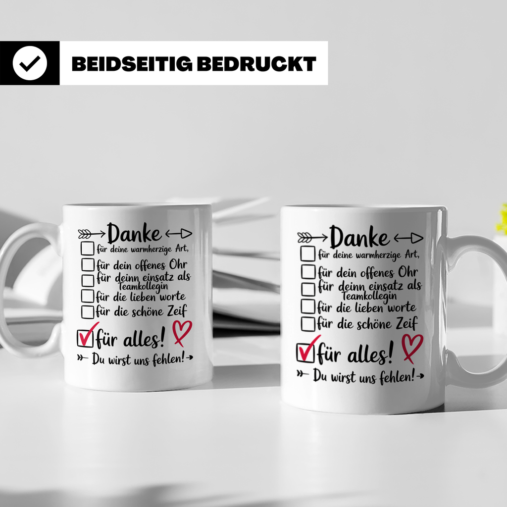 Abschiedsgeschenk Tasse - Danke für Teamkollegin, Arbeitskol – Weiß [farbe:weiß]