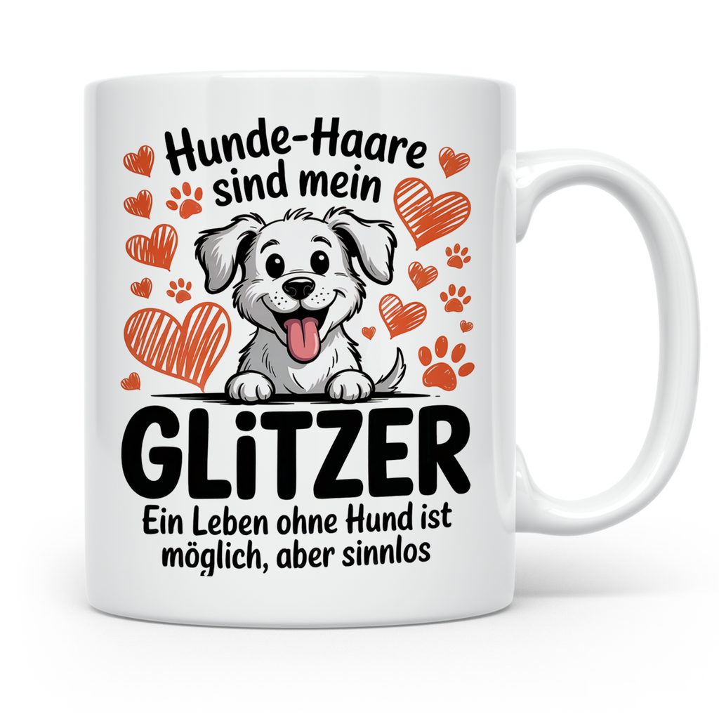 Hundehaare Glitzer Tasse - Leben ohne Hund sinnlos - Geschenkidee für Hundeeltern, Hundemama, Hundefriseur - Hundebesitzer Geschenkidee