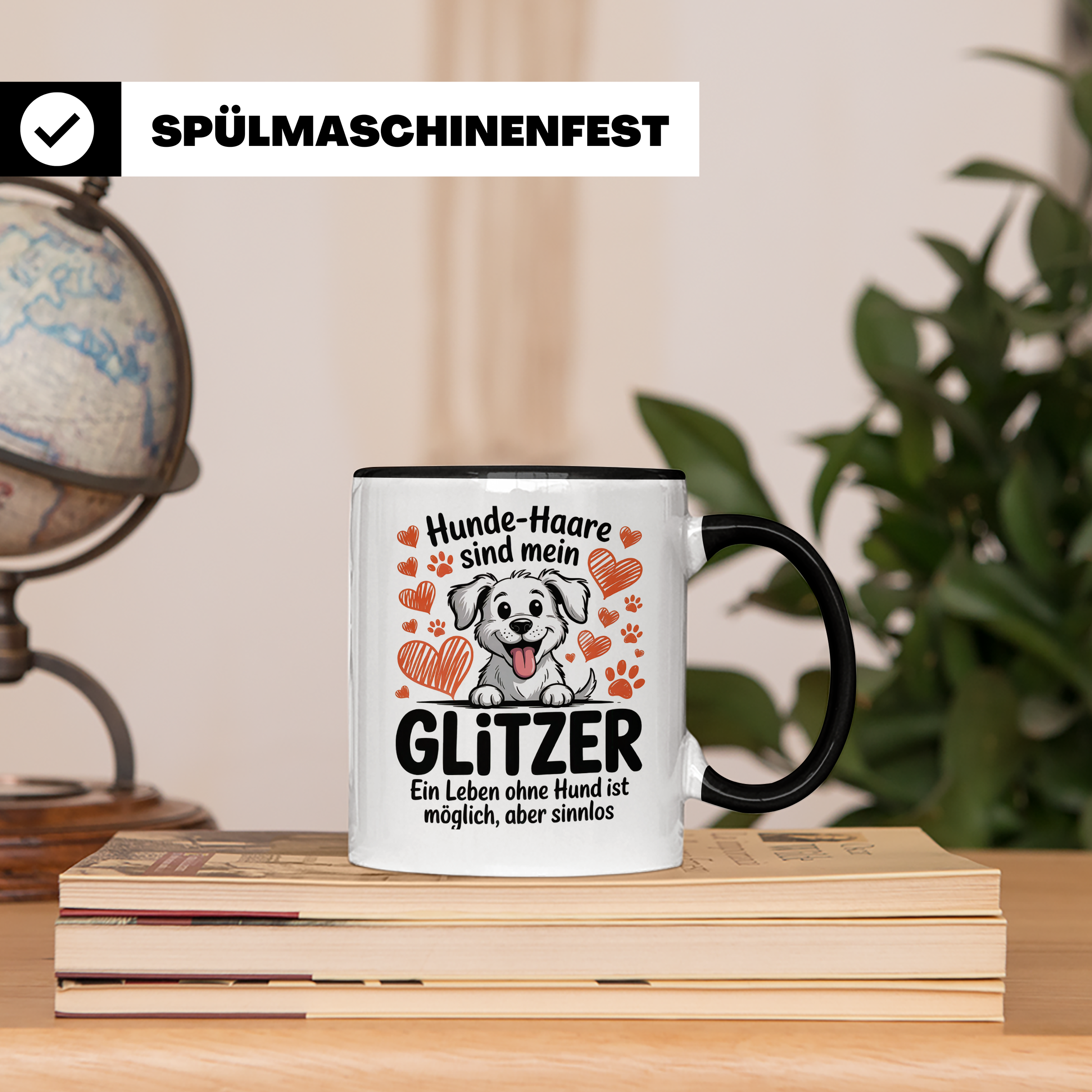 Hundehaare Glitzer Tasse - Leben ohne Hund sinnlos - Geschenkidee für Hundeeltern, Hundemama, Hundefriseur - Hundebesitzer Geschenkidee