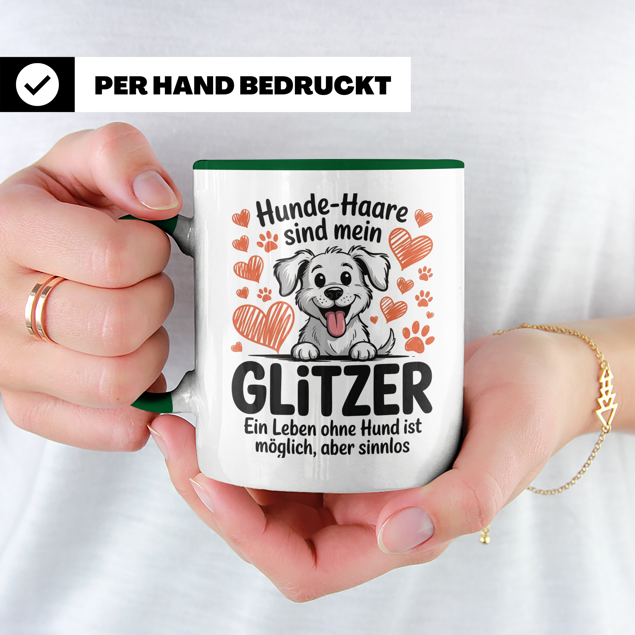 Hundehaare Glitzer Tasse - Leben ohne Hund sinnlos - Geschenkidee für Hundeeltern, Hundemama, Hundefriseur - Hundebesitzer Geschenkidee