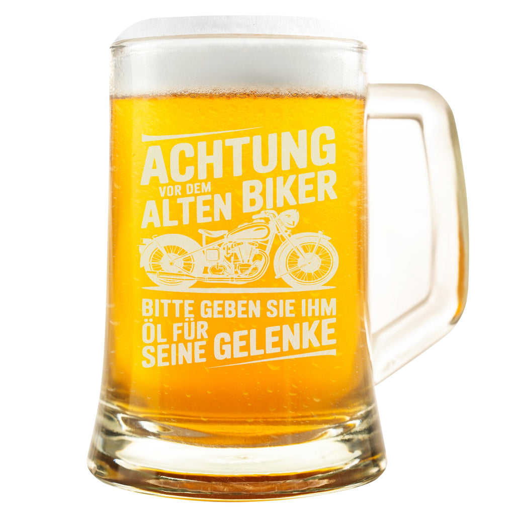 Bierkrug Biker Lustig Geschenk für Motorradfahrer Männer Old Biker Spruch Vatertag Motorrad Geschenkidee