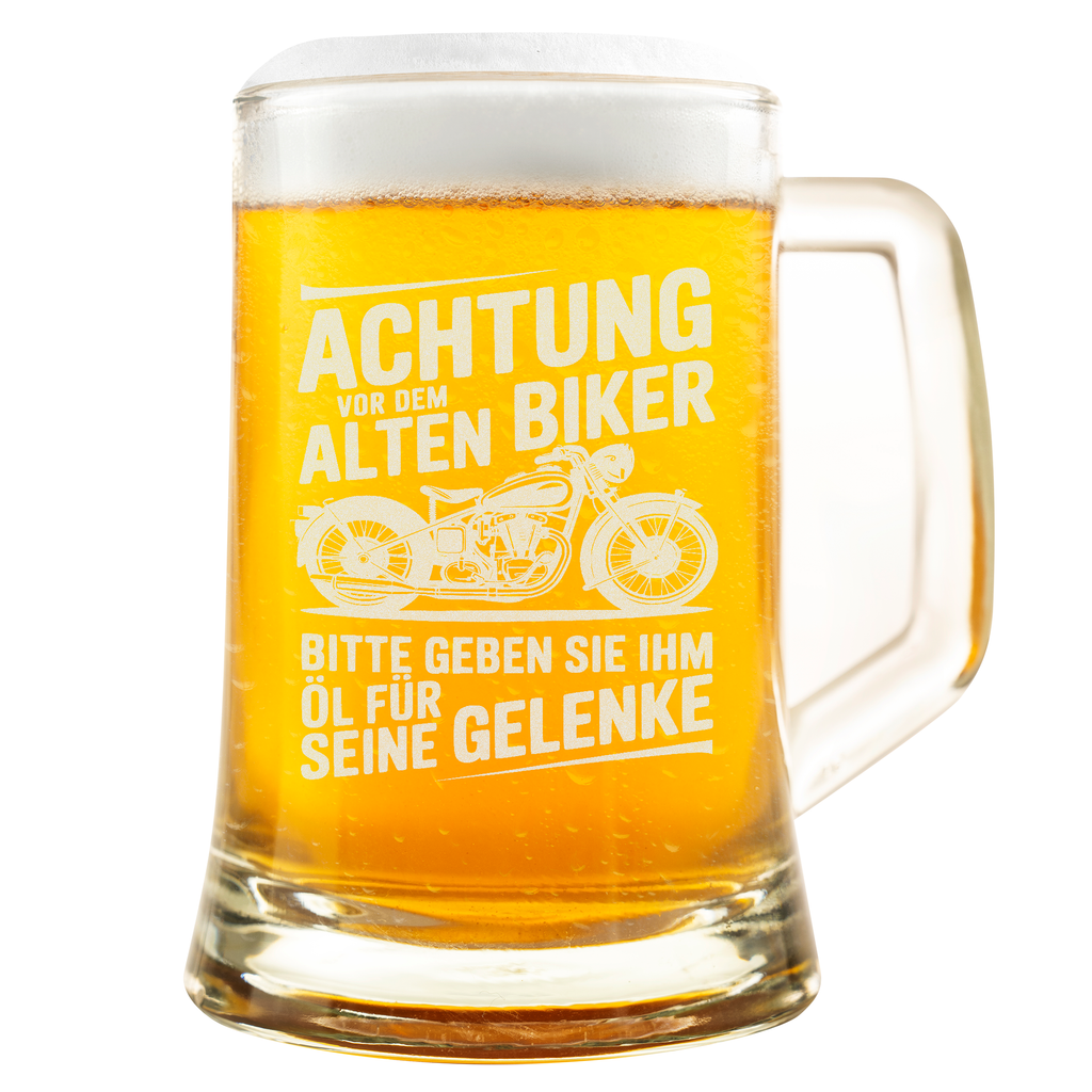 Bierkrug Biker Lustig Geschenk für Motorradfahrer Männer Old Biker Spruch Vatertag Motorrad Geschenkidee