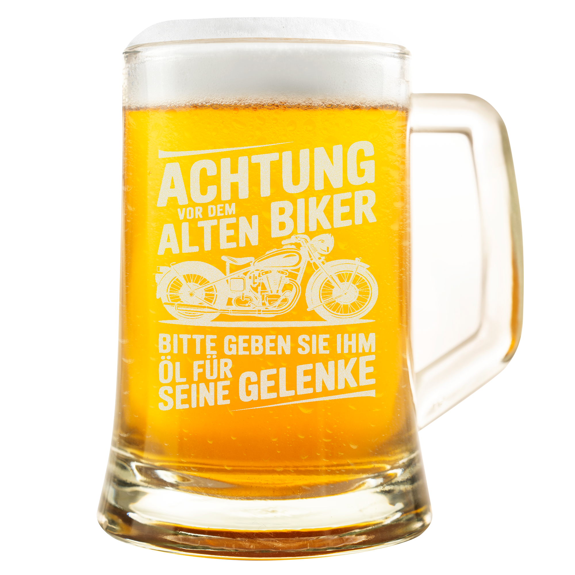 Bierkrug Biker Lustig Geschenk für Motorradfahrer Männer Old Biker Spruch Vatertag Motorrad Geschenkidee