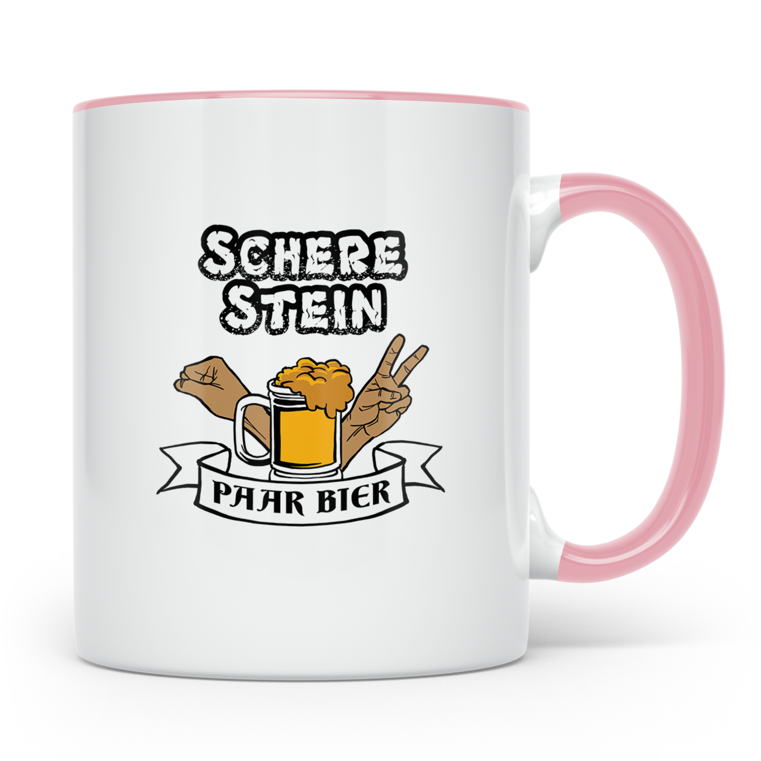 Bier Tasse - Paar Bier Motiv - Peace Zeichen & Faust - Lusti – Rosa [farbe:rosa]