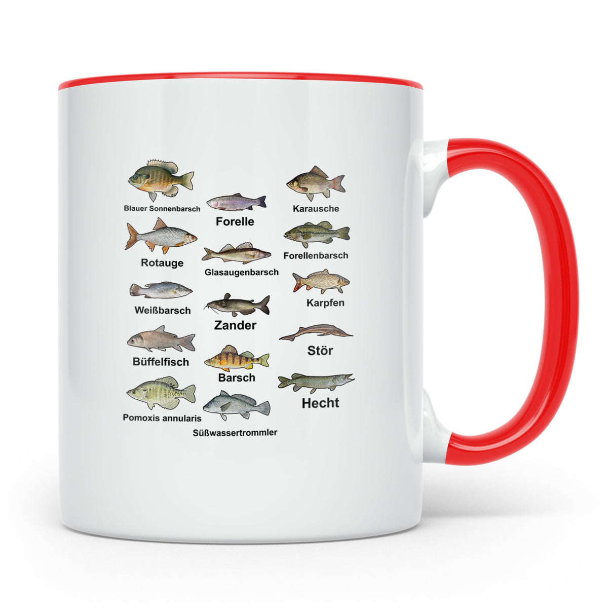Angler Tasse: Süßwasserfische - Barsch, Hecht, Wels - Fischa – Rot [farbe:rot]