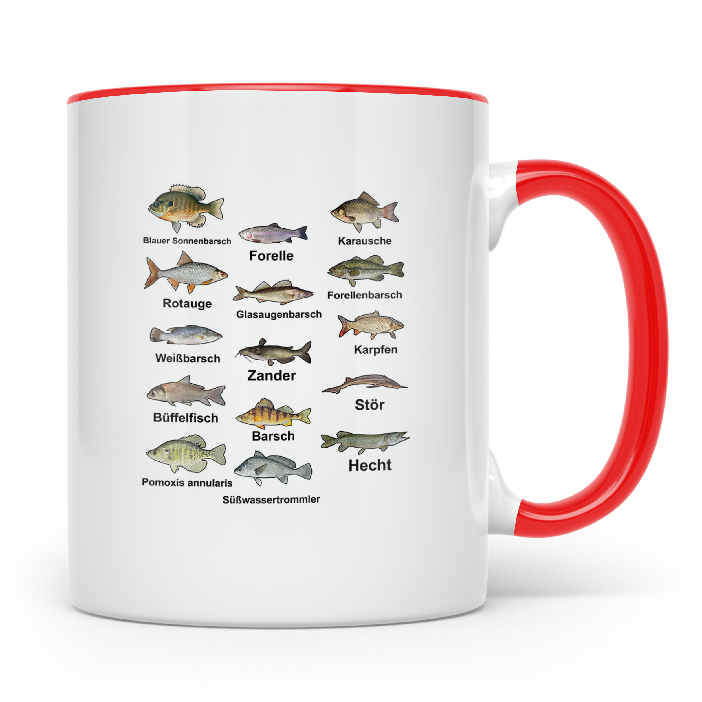 Angler Tasse: Süßwasserfische - Barsch, Hecht, Wels - Fischa – Rot [farbe:rot]