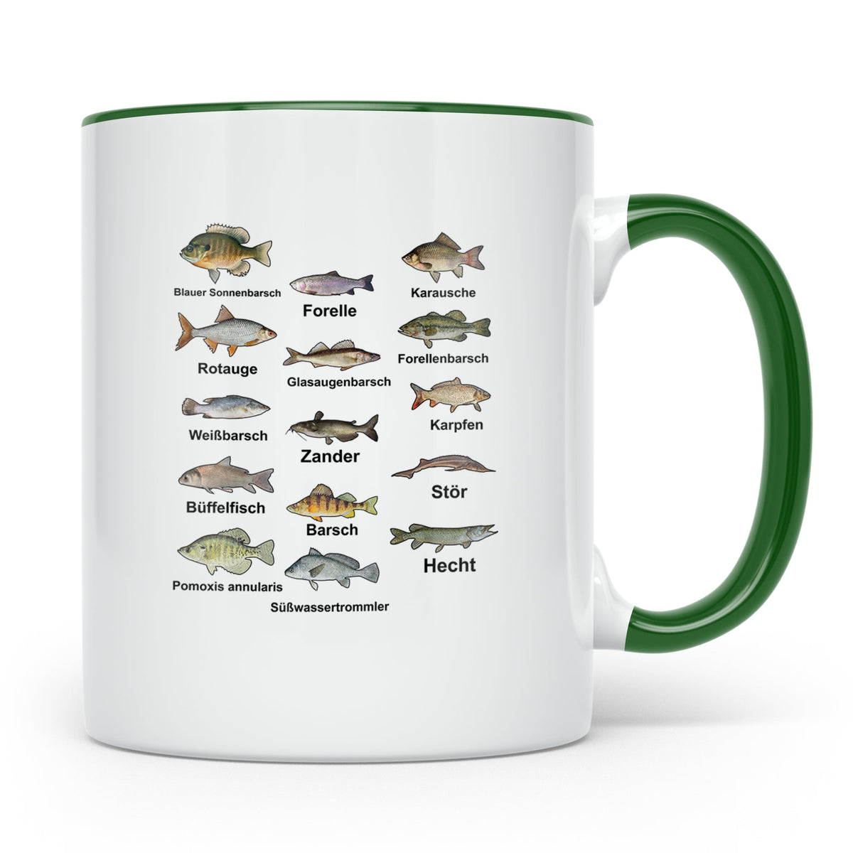 Angler Tasse: Süßwasserfische - Barsch, Hecht, Wels - Fischa – Grün [farbe:grün]