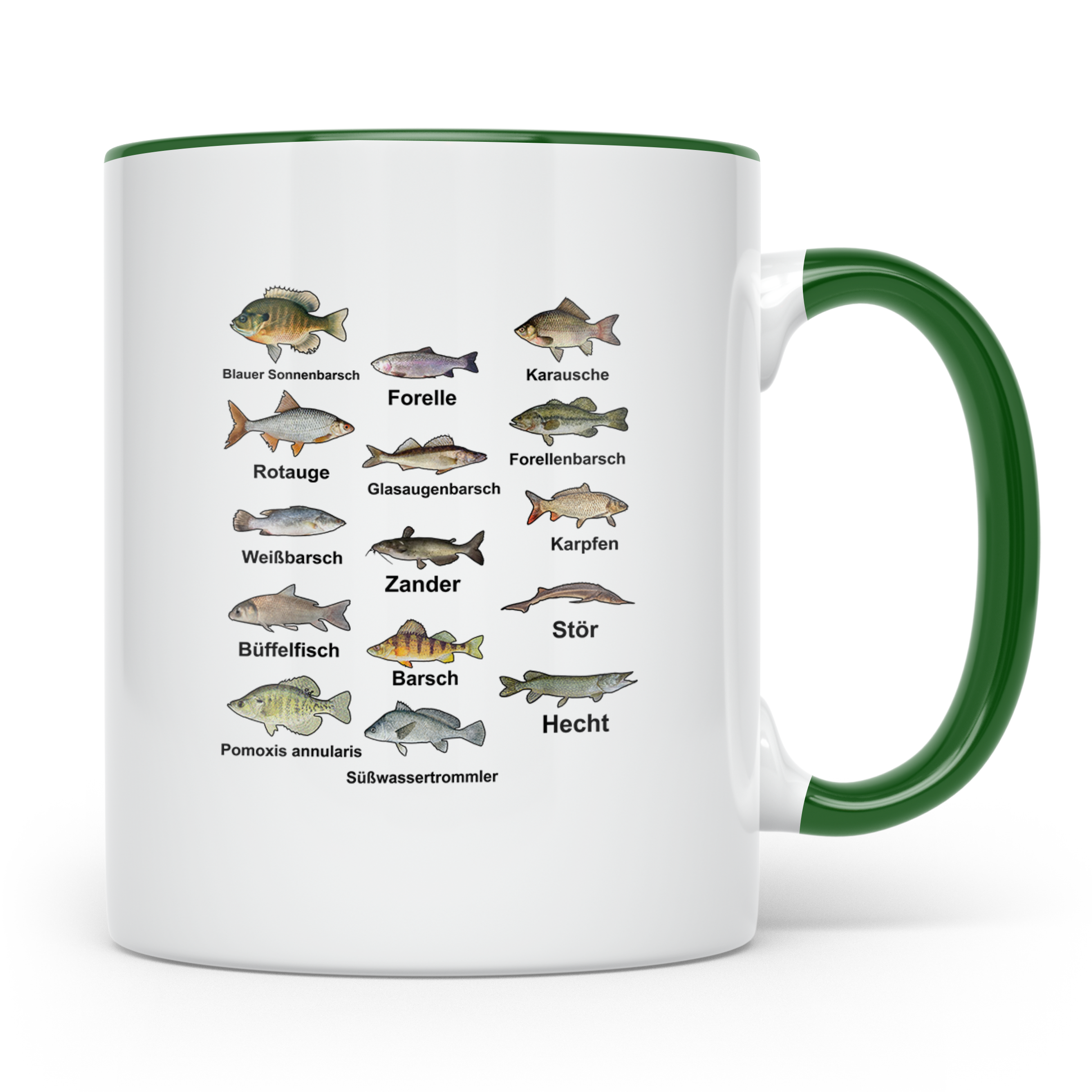Angler Tasse: Süßwasserfische - Barsch, Hecht, Wels - Fischa – Grün [farbe:grün]