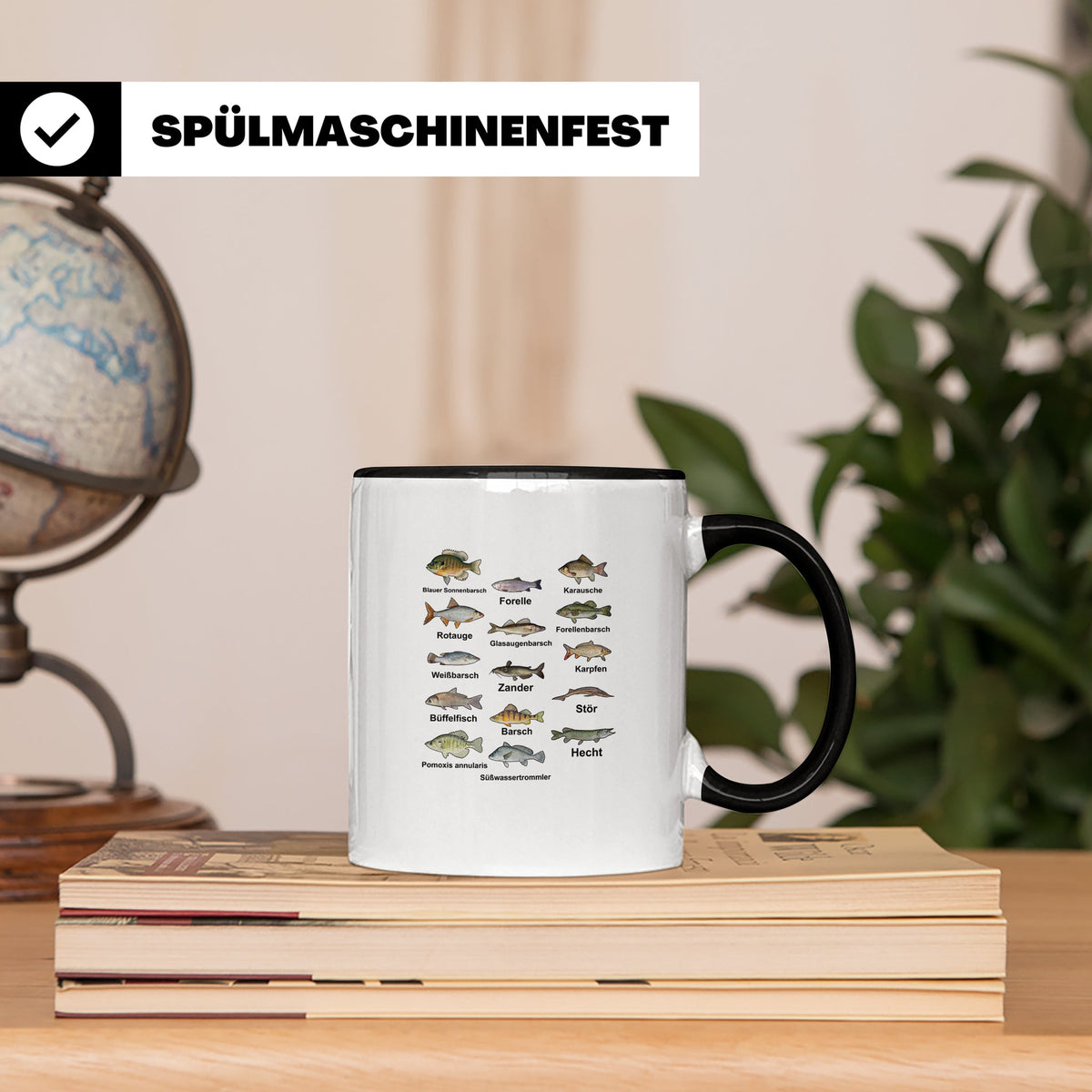 Angler Tasse: Süßwasserfische - Barsch, Hecht, Wels - Fischa – Schwarz [farbe:schwarz]
