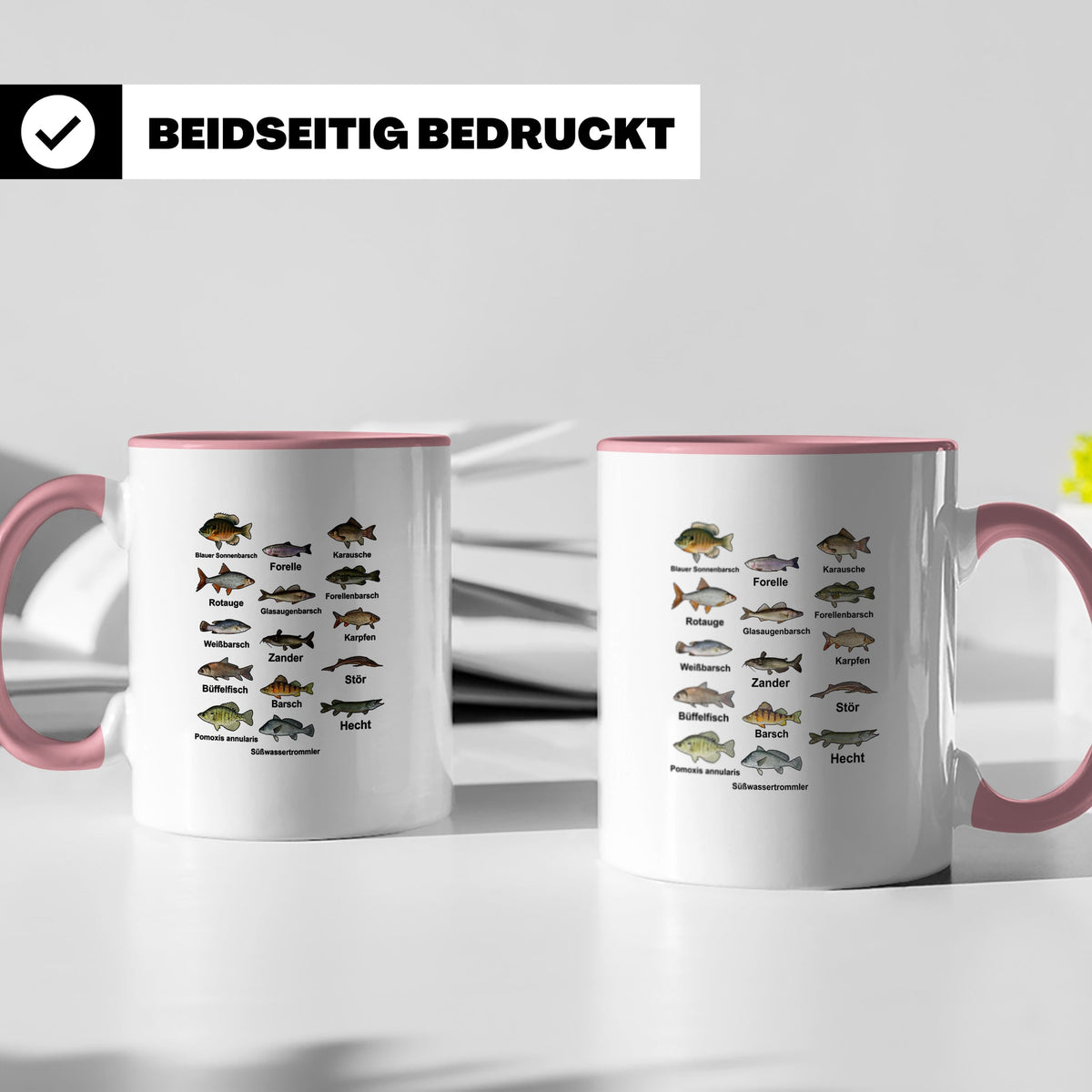 Angler Tasse: Süßwasserfische - Barsch, Hecht, Wels - Fischa – Rosa [farbe:rosa]