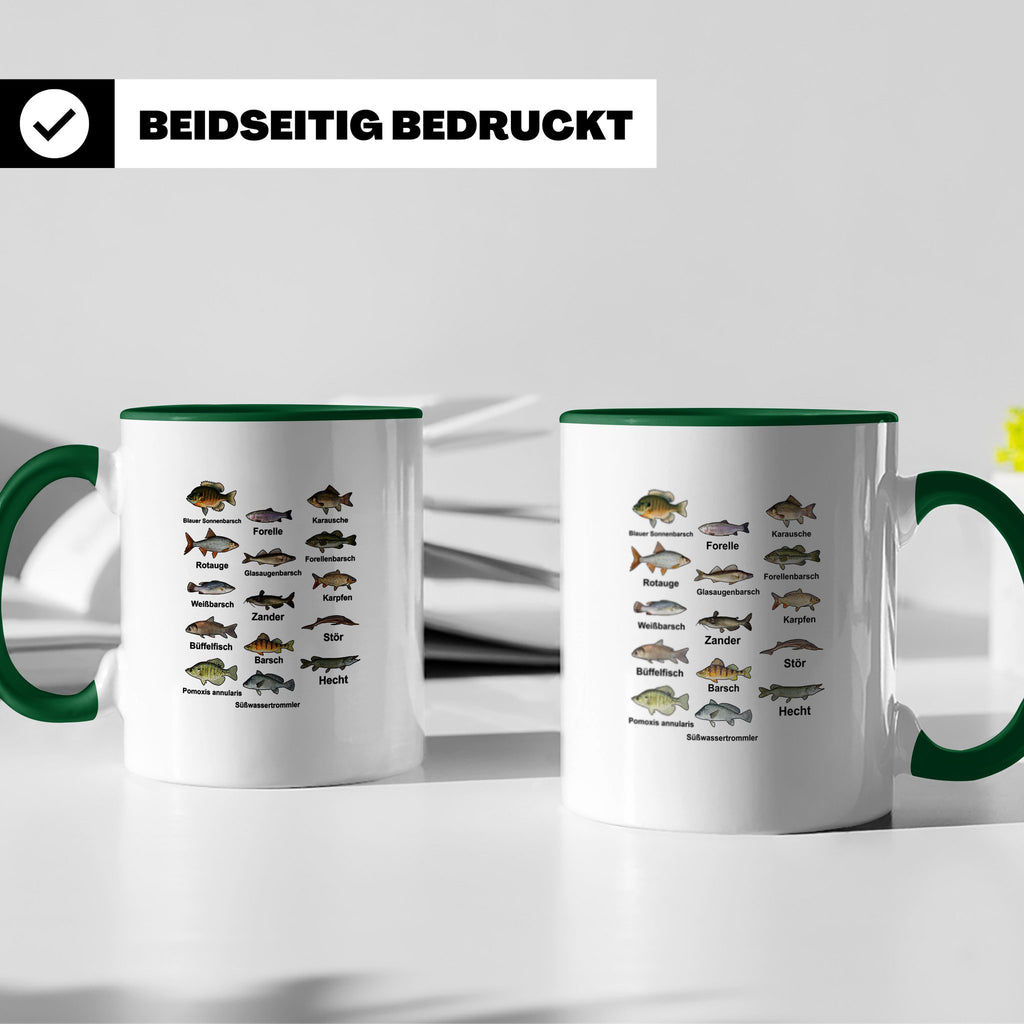 Angler Tasse: Süßwasserfische - Barsch, Hecht, Wels - Fischa – Grün [farbe:grün]