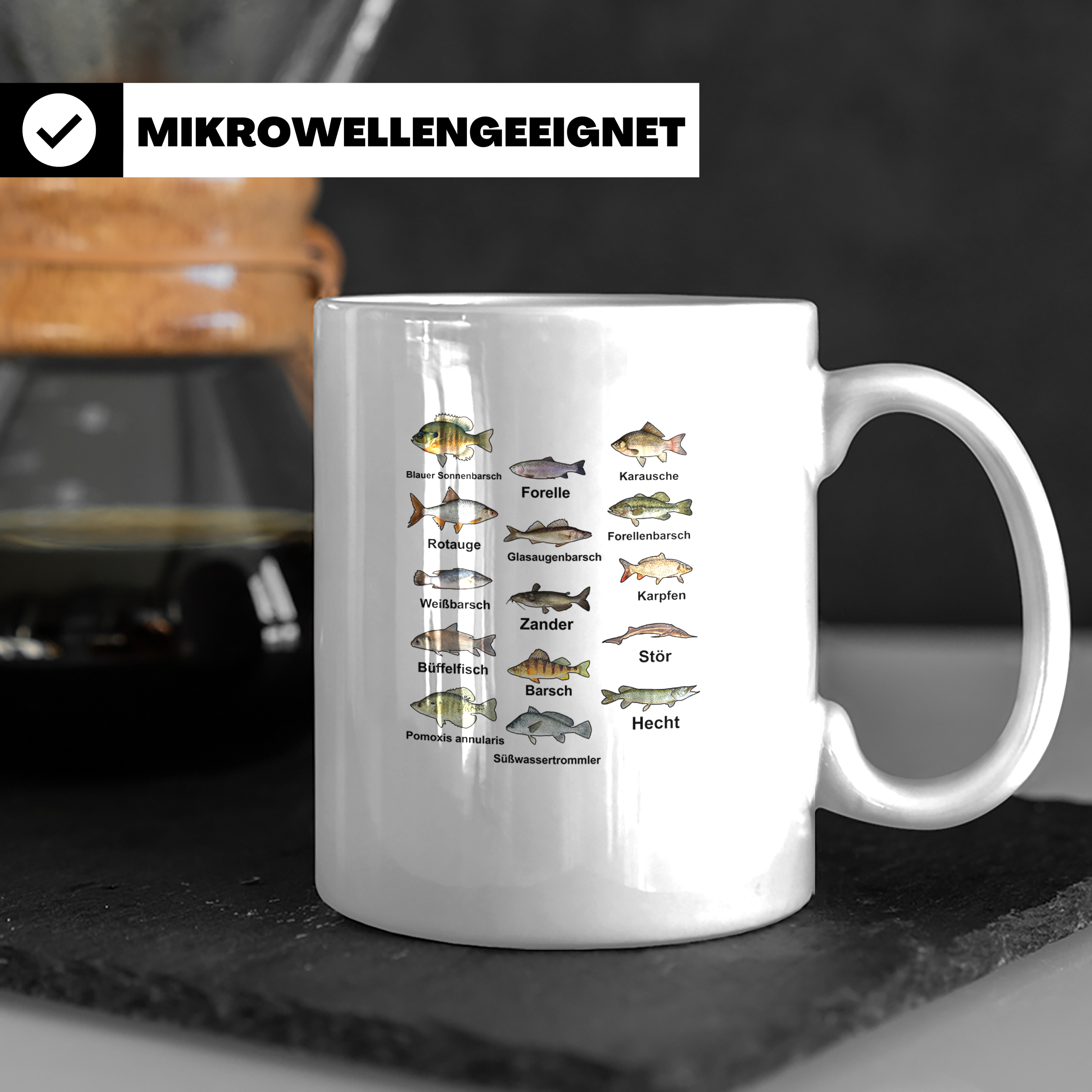 Angler Tasse: Süßwasserfische - Barsch, Hecht, Wels - Fischa – Weiß [farbe:weiß]