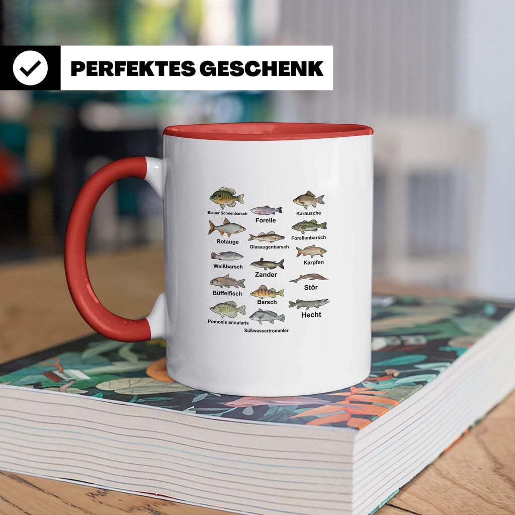 Angler Tasse: Süßwasserfische - Barsch, Hecht, Wels - Fischa – Rot [farbe:rot]
