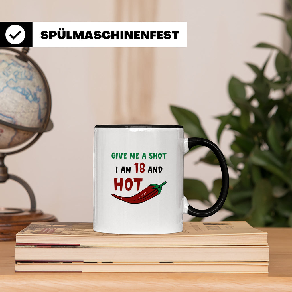 Chili Shot 18 Geburtstag Tasse - Scharfes Essen, Chili Liebh – Schwarz [farbe:schwarz]