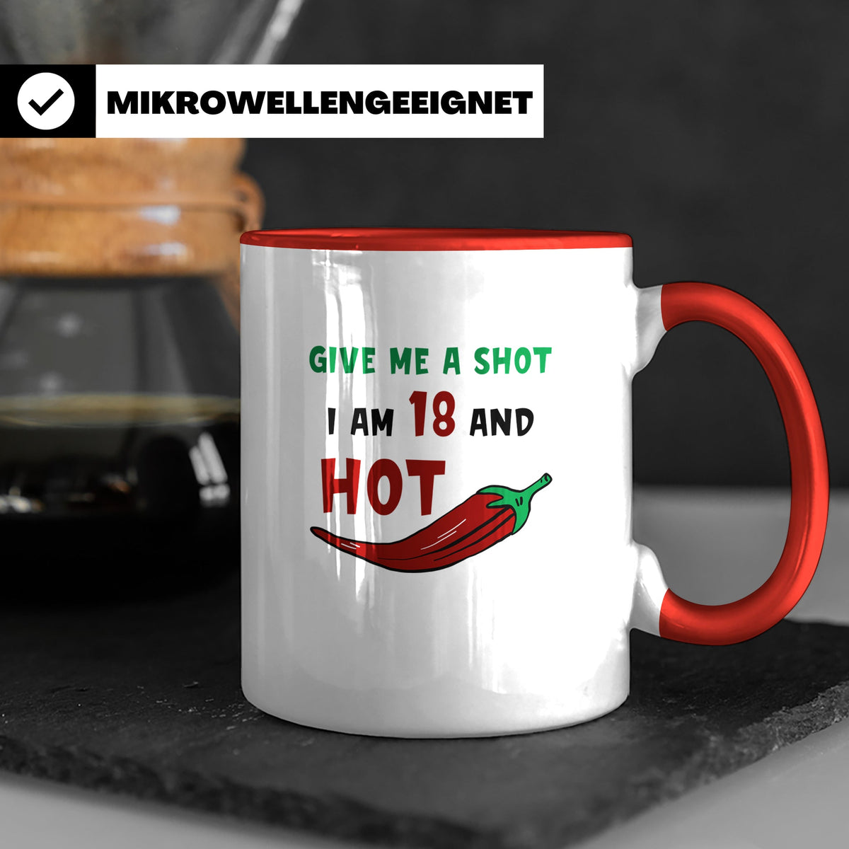 Chili Shot 18 Geburtstag Tasse - Scharfes Essen, Chili Liebh – Rot [farbe:rot]