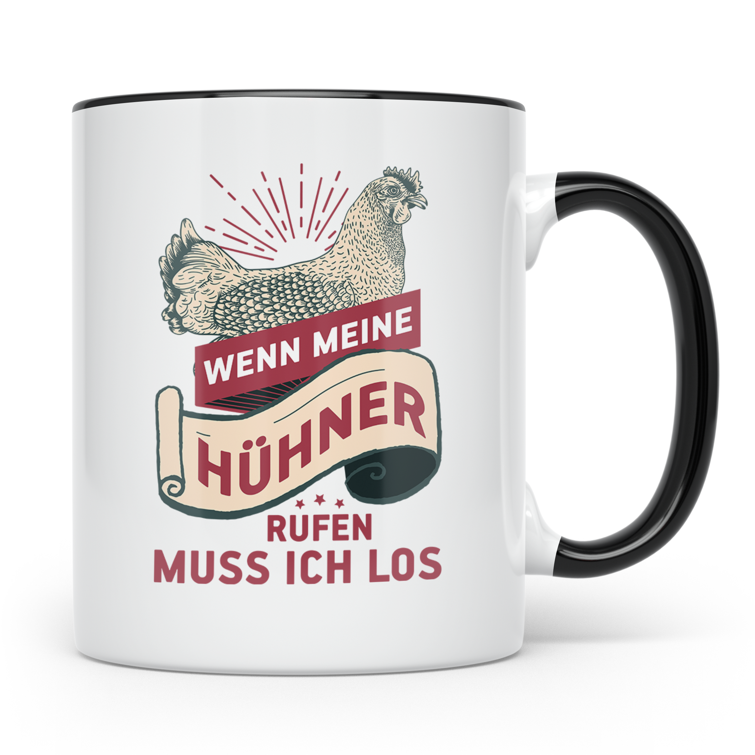 Hühner Tasse - Wenn meine Hühner rufen muss ich los! - Hühne – Schwarz [farbe:schwarz]