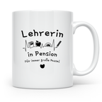 Tasse Lehrerin in Pension Geschenk Ruhestand Lehrerin Abschi – Weiß [farbe:weiß]