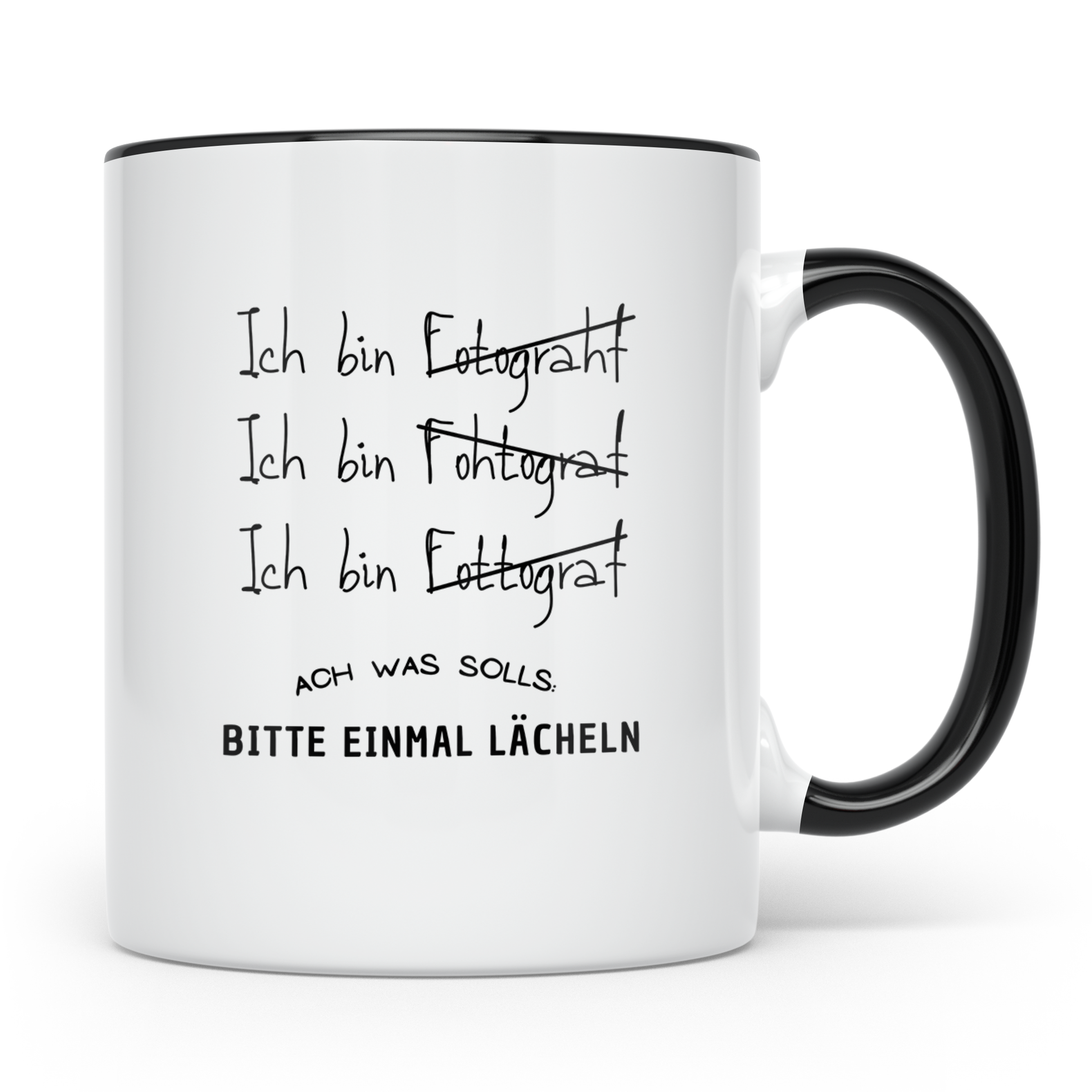 Fotograf Tasse Lustig, Bitte einmal lächeln Becher, Fotograf – Schwarz [farbe:schwarz]