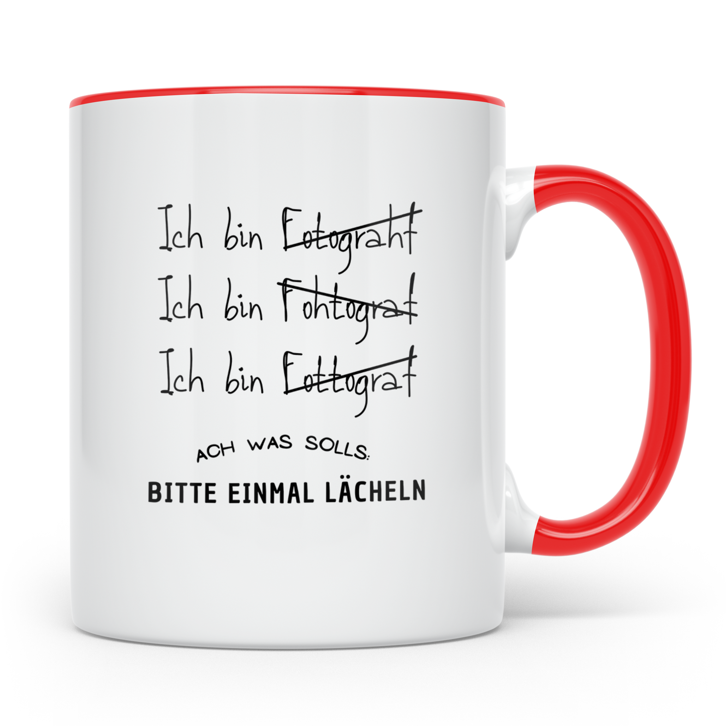 Fotograf Tasse Lustig, Bitte einmal lächeln Becher, Fotograf – Rot [farbe:rot]