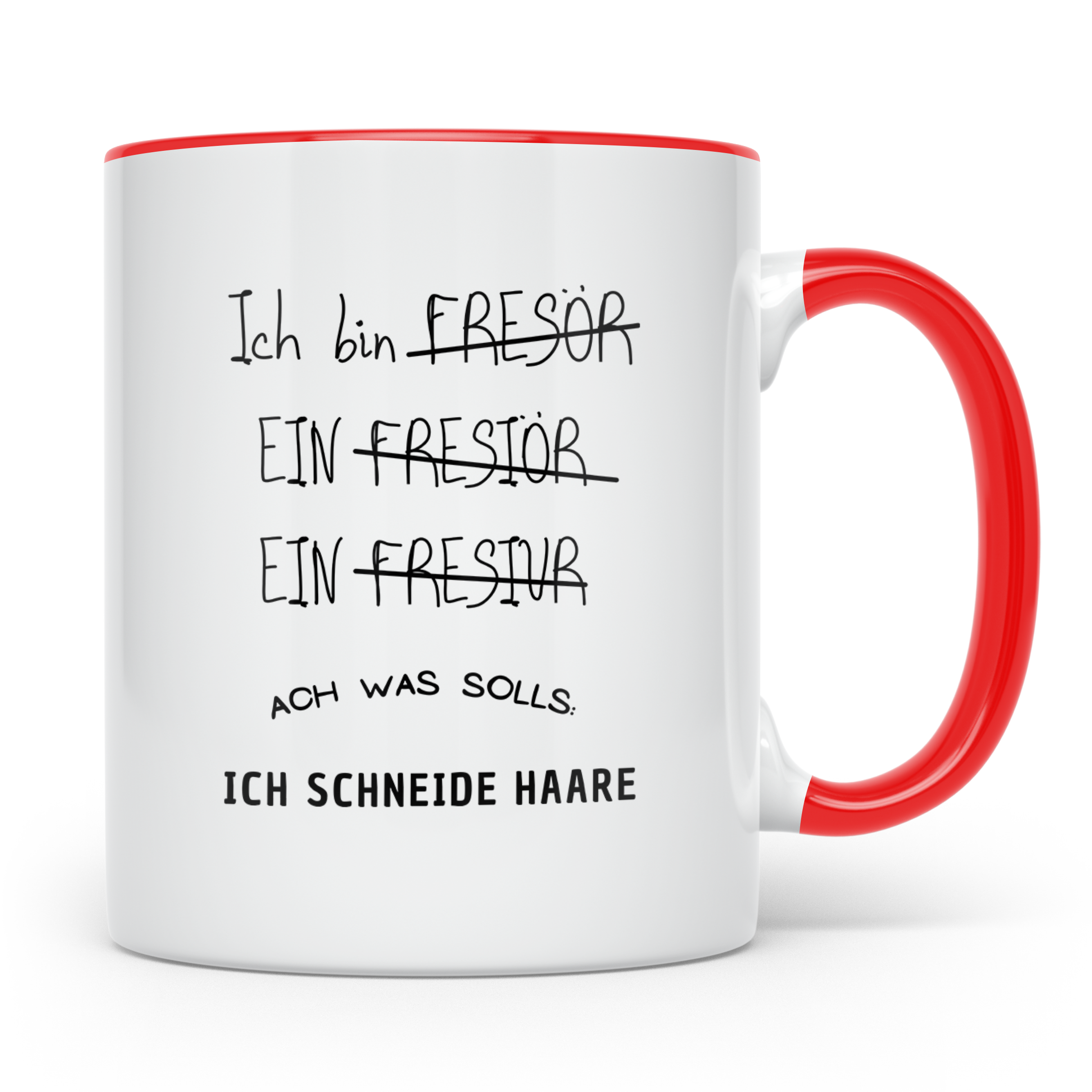 Friseur Tasse Lustig, Ich schneide Haare Becher, Friseurin G – Rot [farbe:rot]