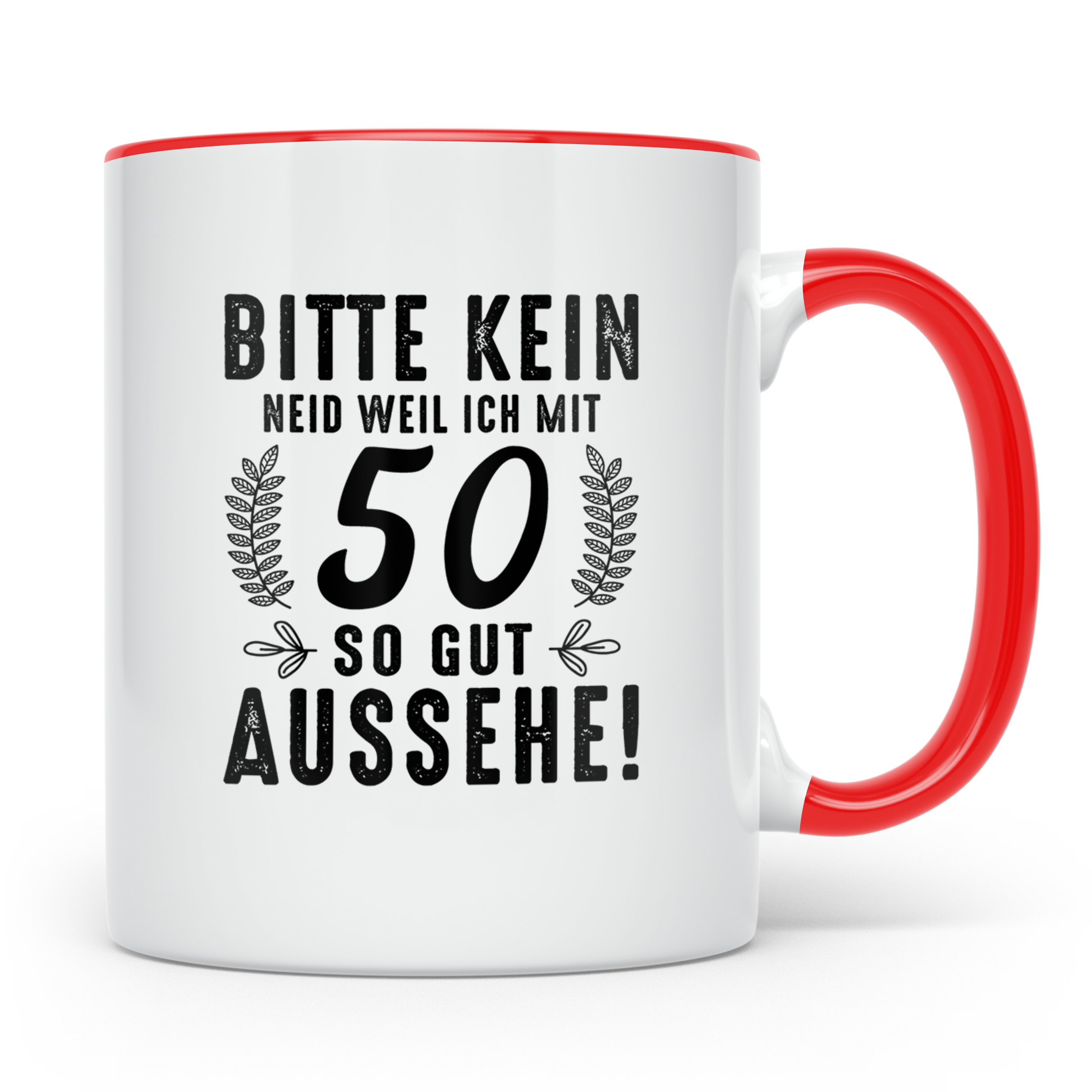 Tasse 50. Geburtstag Lustig, Geschenk 50 Jahre, Kaffeetasse  – Rot [farbe:rot]