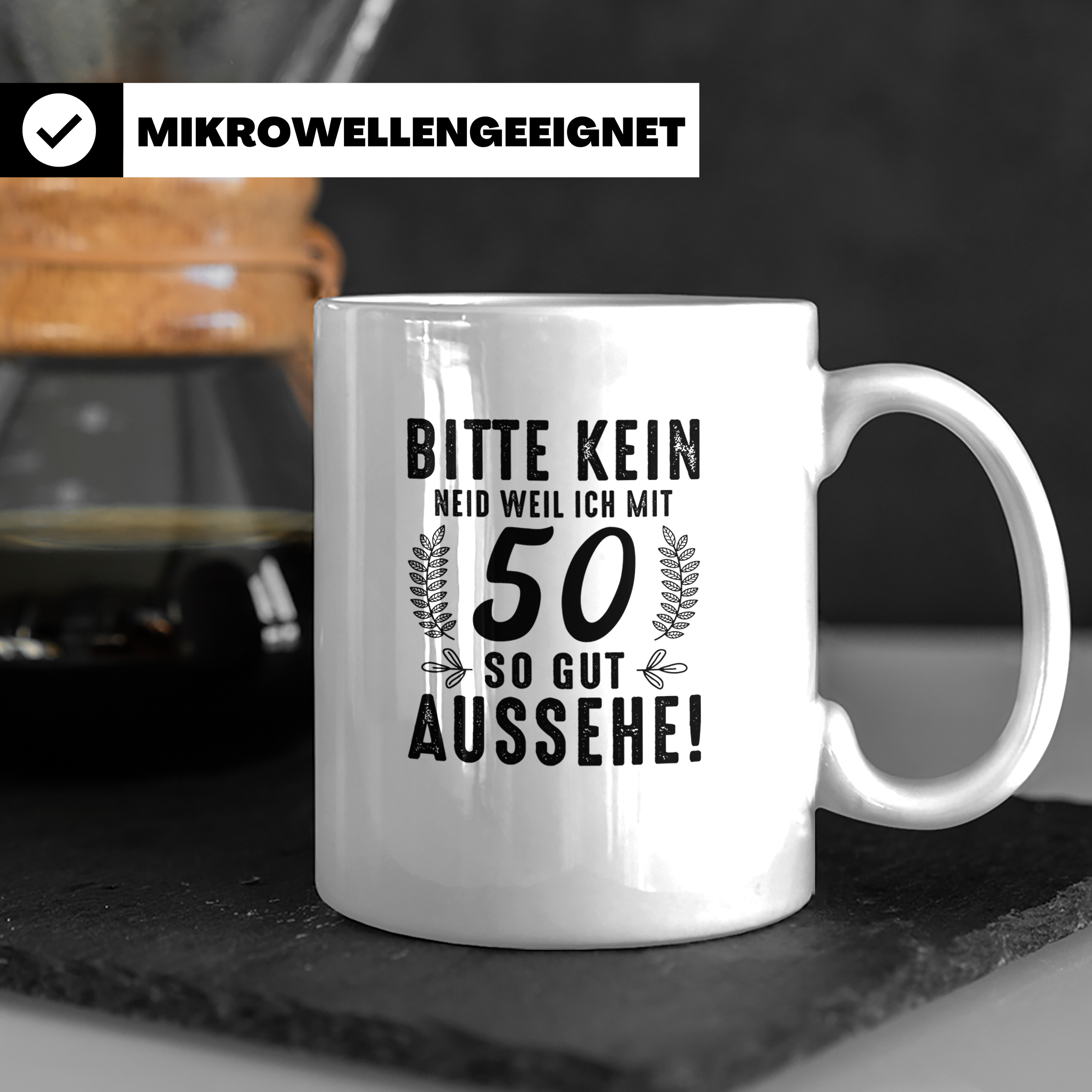 Tasse 50. Geburtstag Lustig, Geschenk 50 Jahre, Kaffeetasse  – Weiß [farbe:weiß]