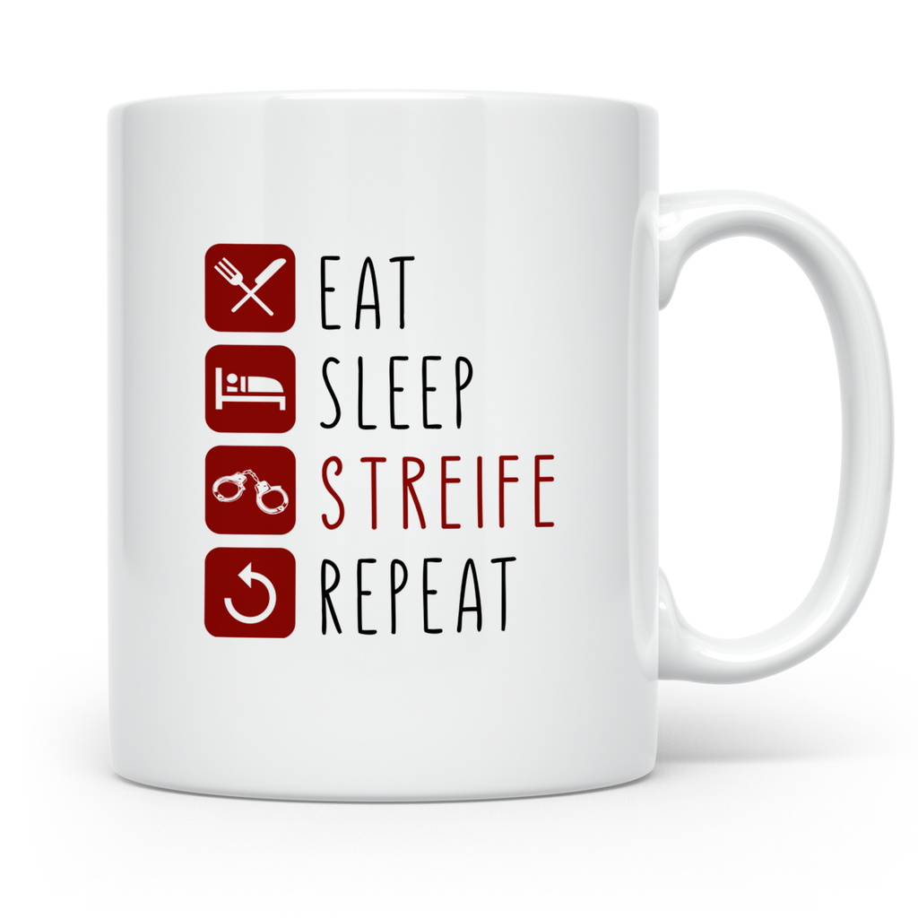 Polizisten Tasse Eat Sleep Streife Repeat, Geschenk für Poli – Weiß [farbe:weiß]