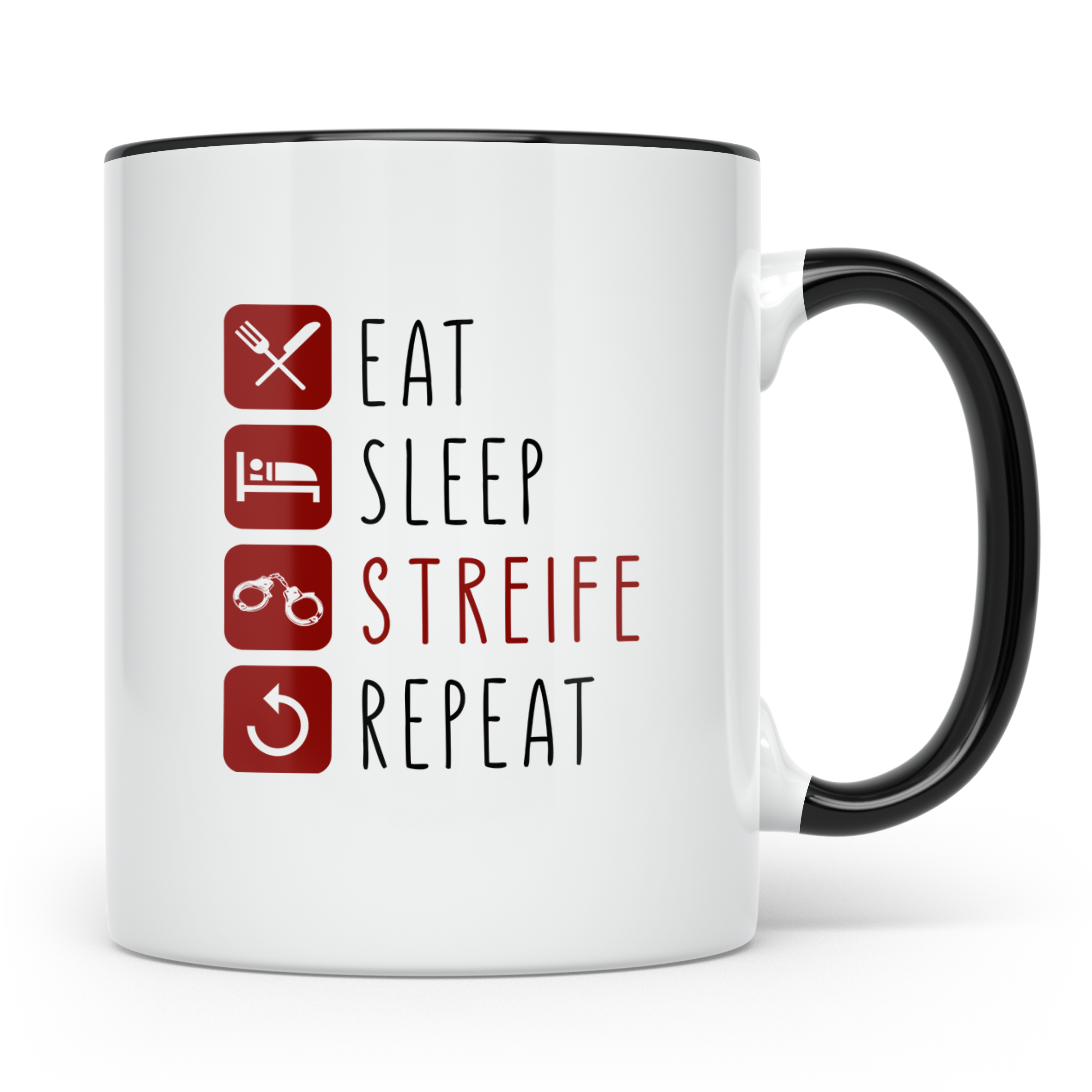 Polizisten Tasse Eat Sleep Streife Repeat, Geschenk für Poli – Schwarz [farbe:schwarz]